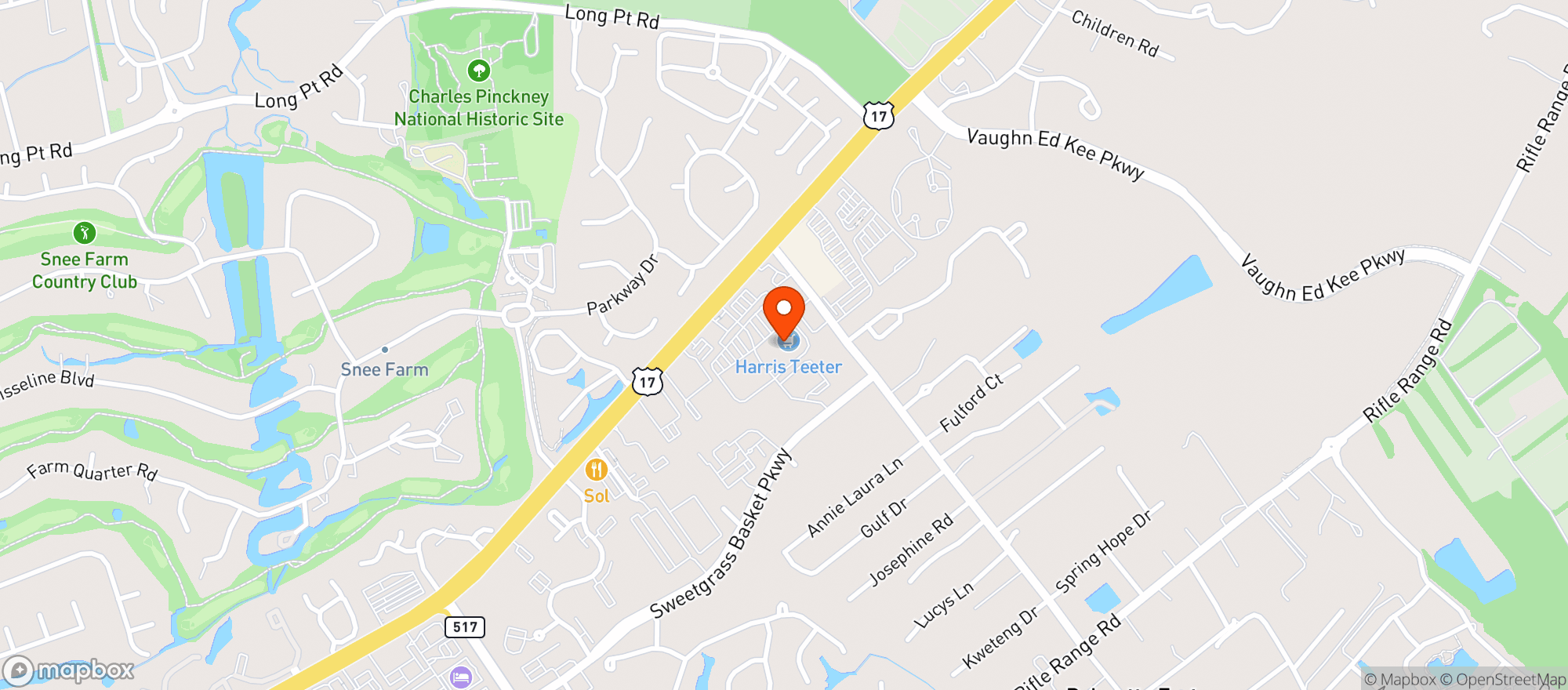 Map showing HARRIS TEETER (SIX MILE)