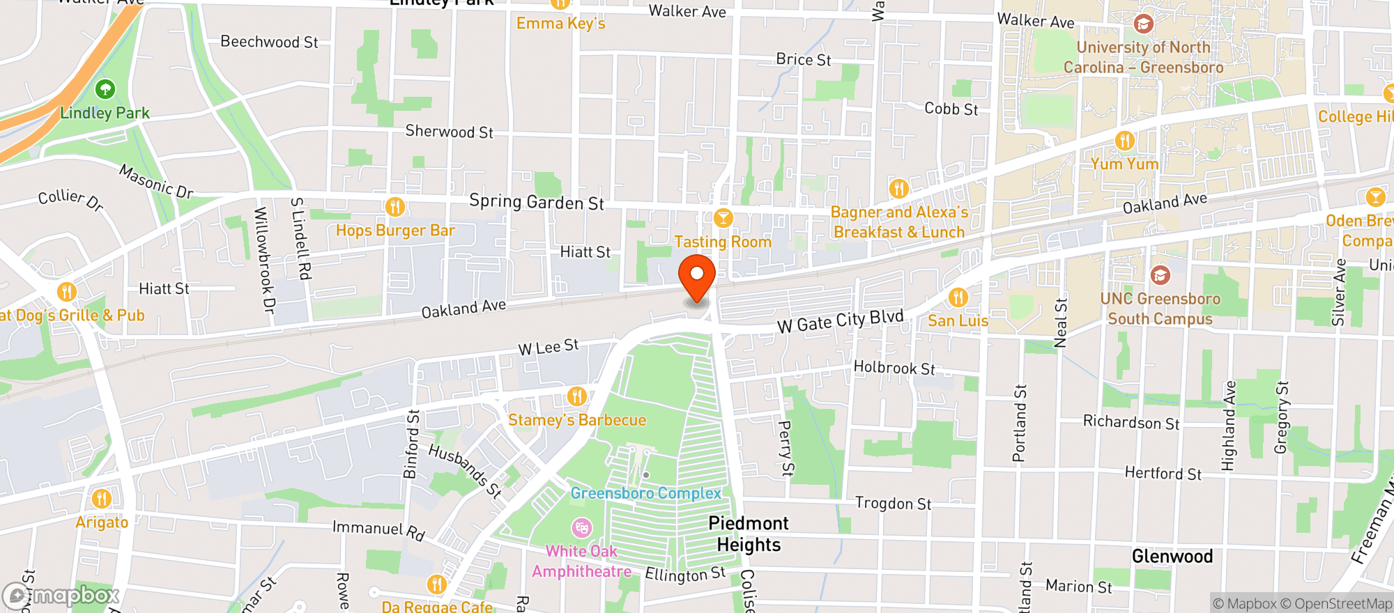 Map showing Steel Hands Brewing Greensboro