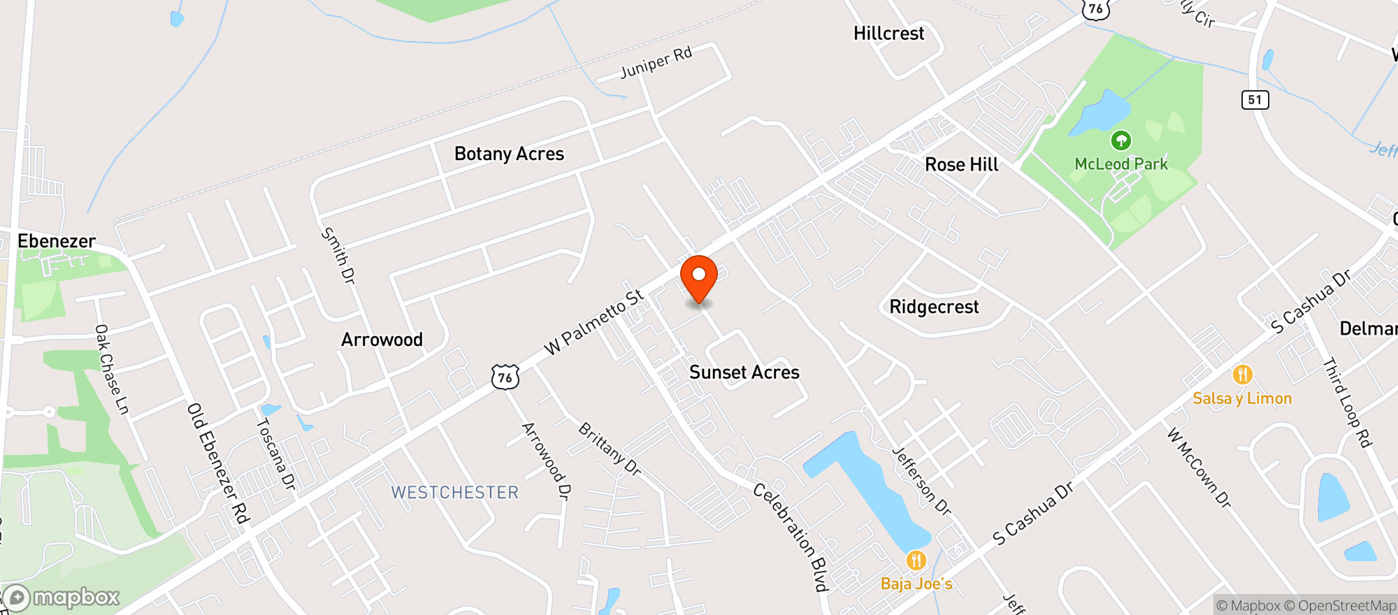 Map showing Southern Hops Brewing Company