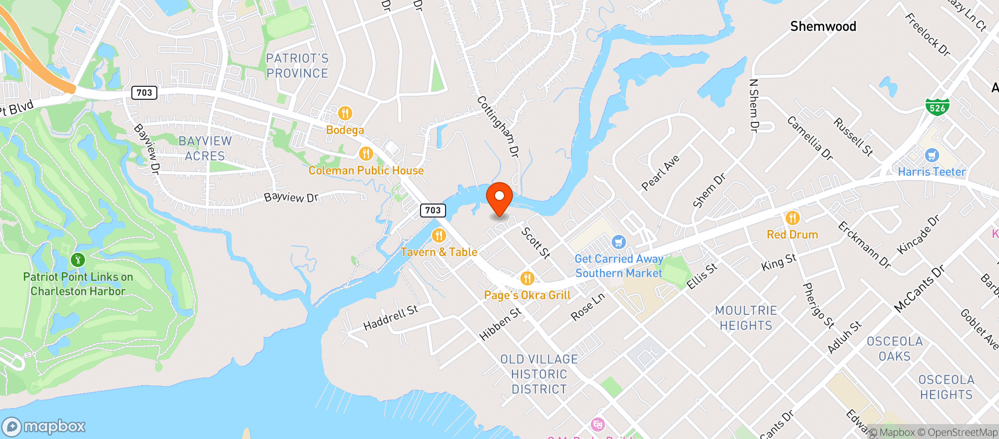 Map showing Shem Creek Crab House