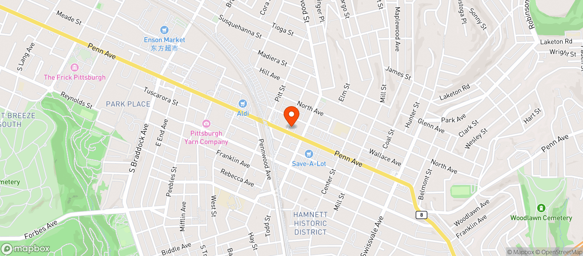 Map showing Wilkinsburg Bev Co