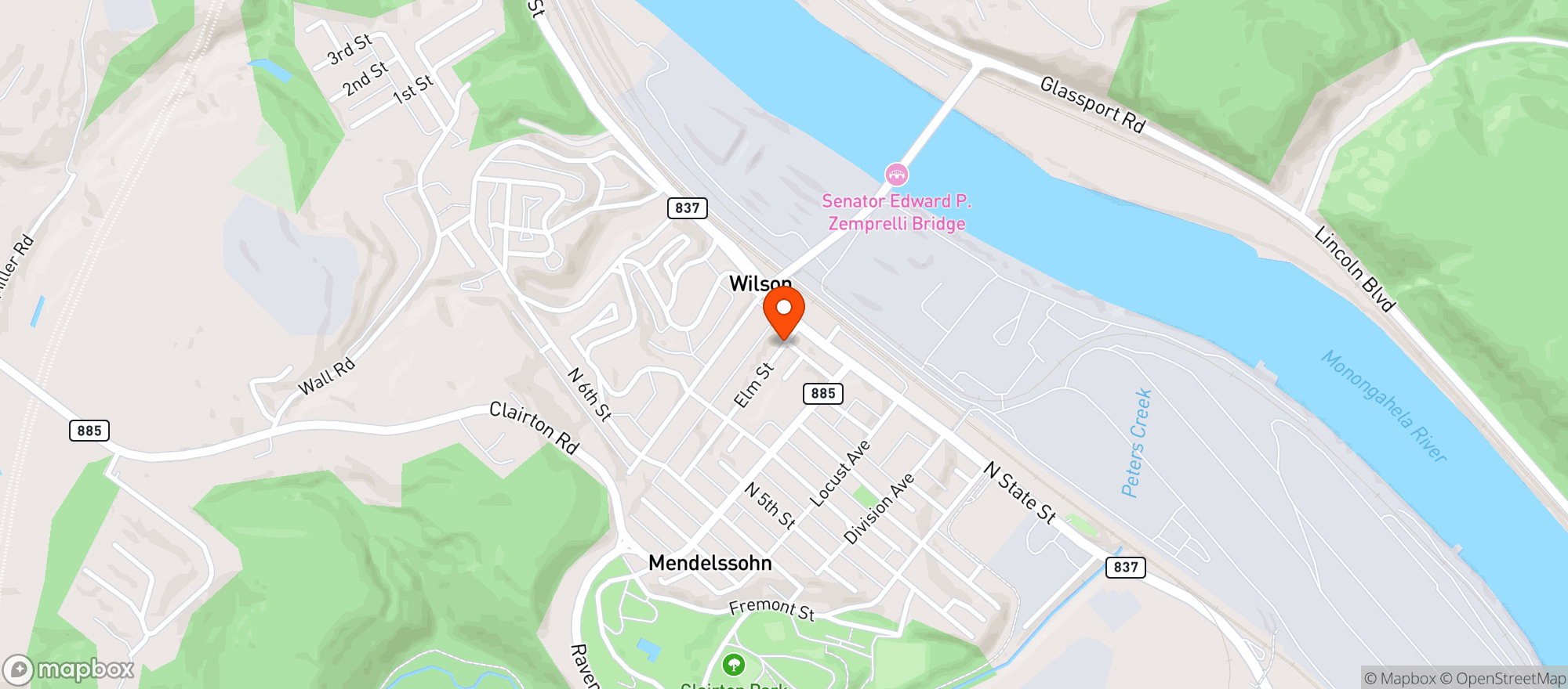 Map showing CLAIRTON BEER DISTRIBUTORS