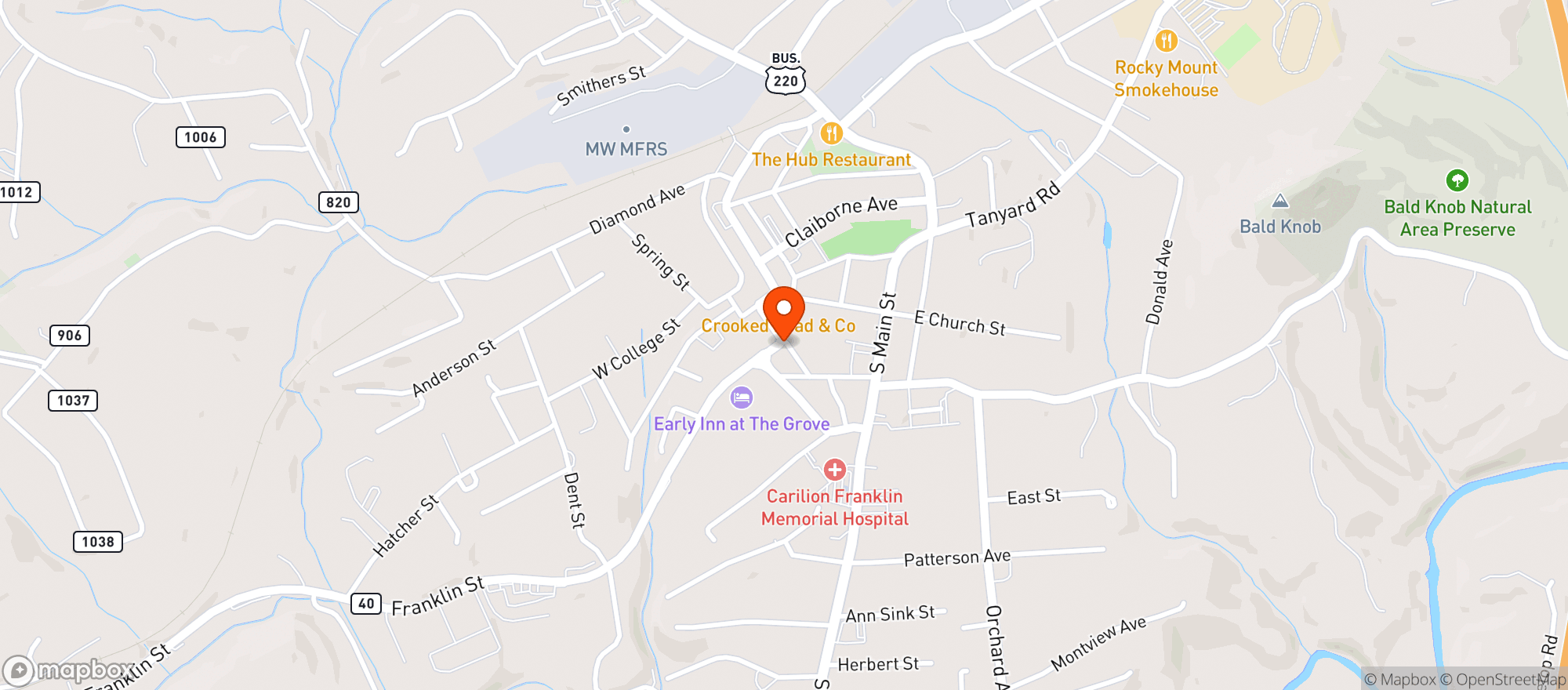 Map showing Rocky Mount Burger Co
