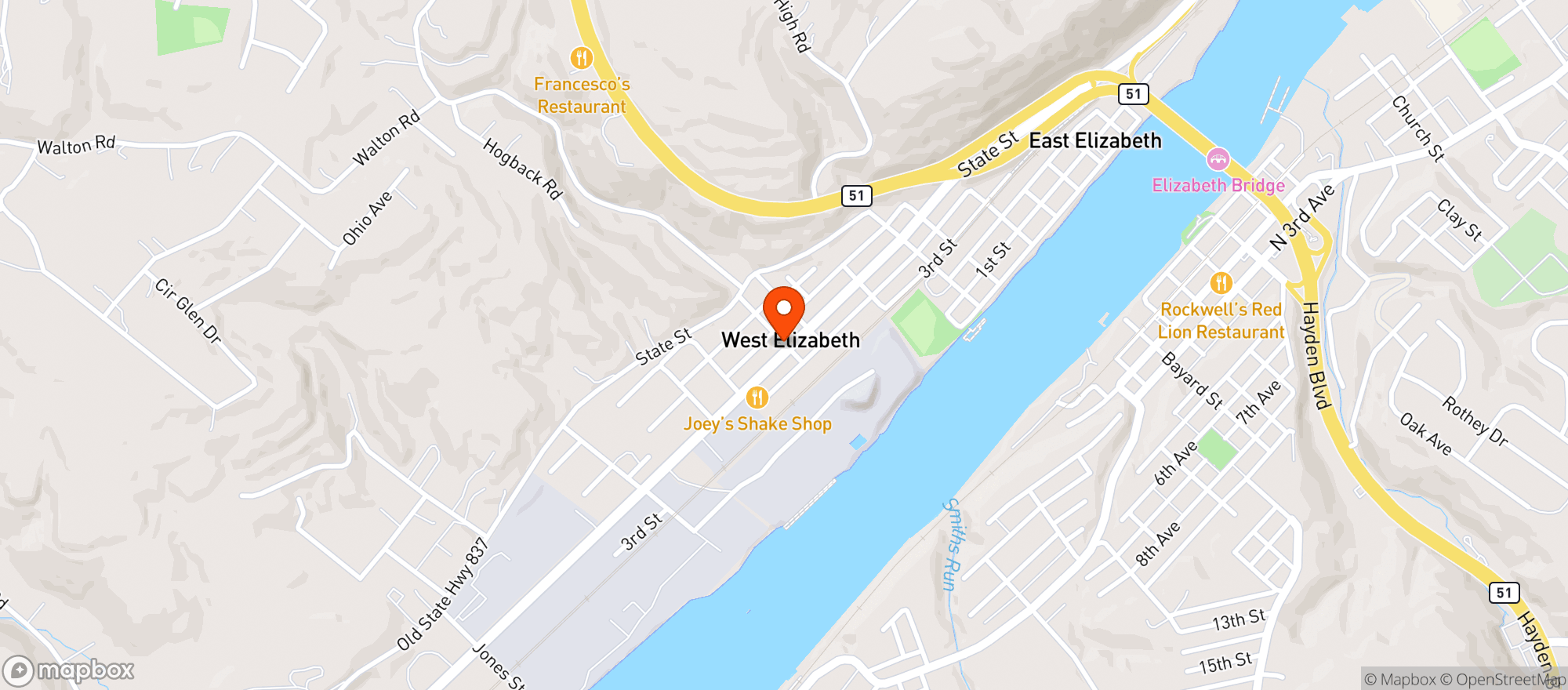 Map showing Beer Bellys Bar