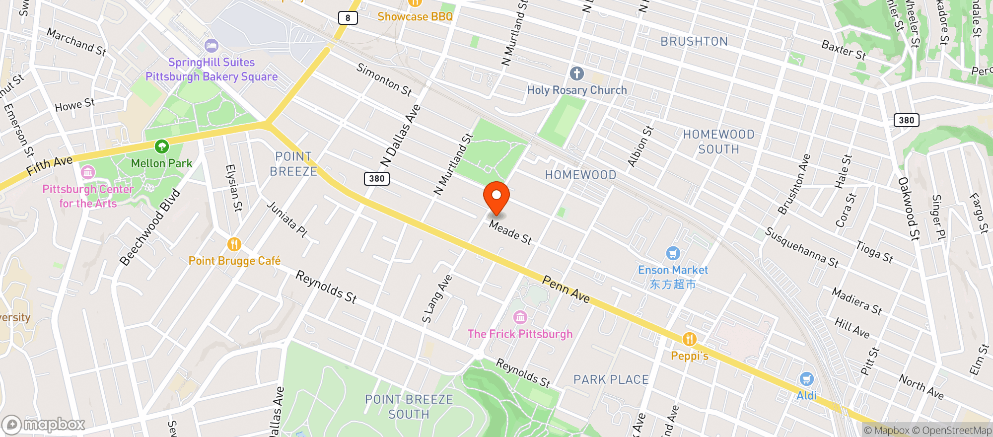 Map showing Sudz Brew Thru Dist Pitts
