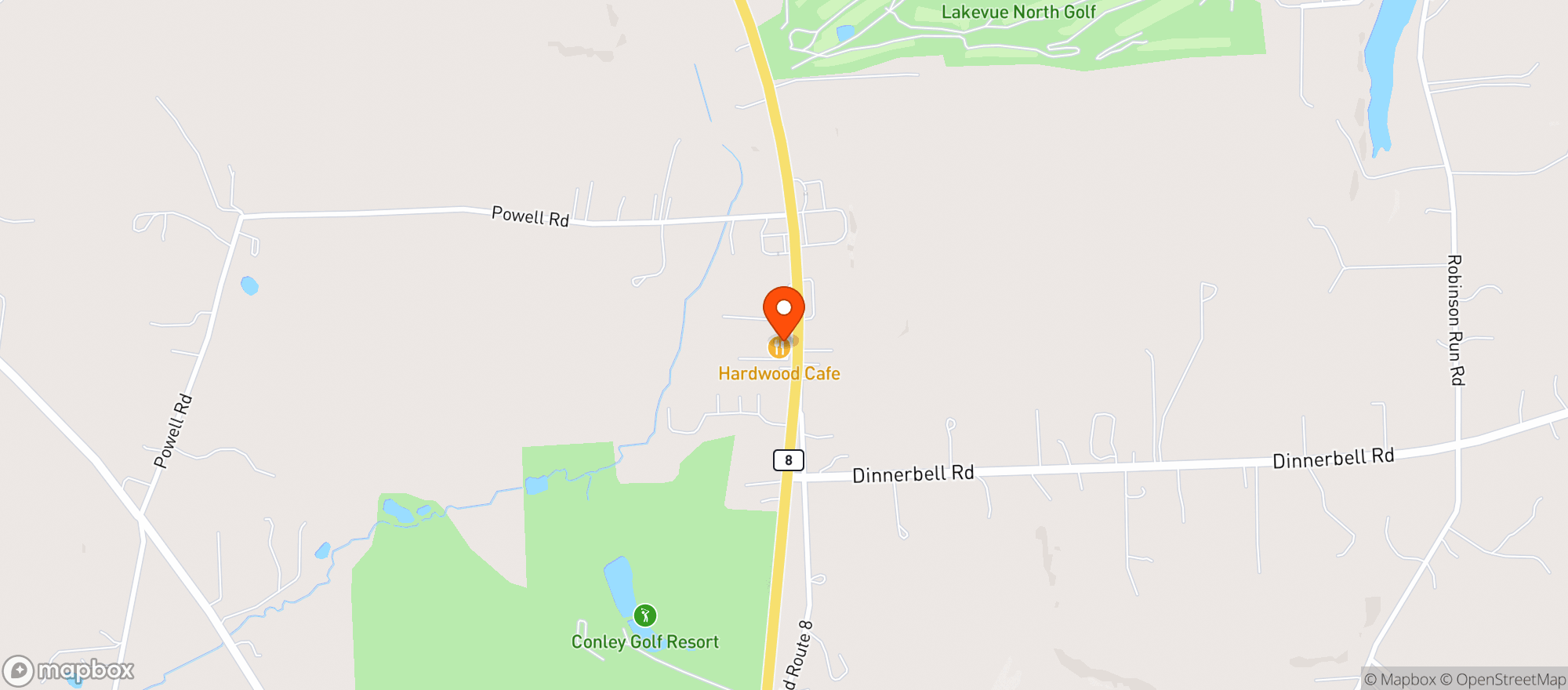 Map showing Hardwood Cafe