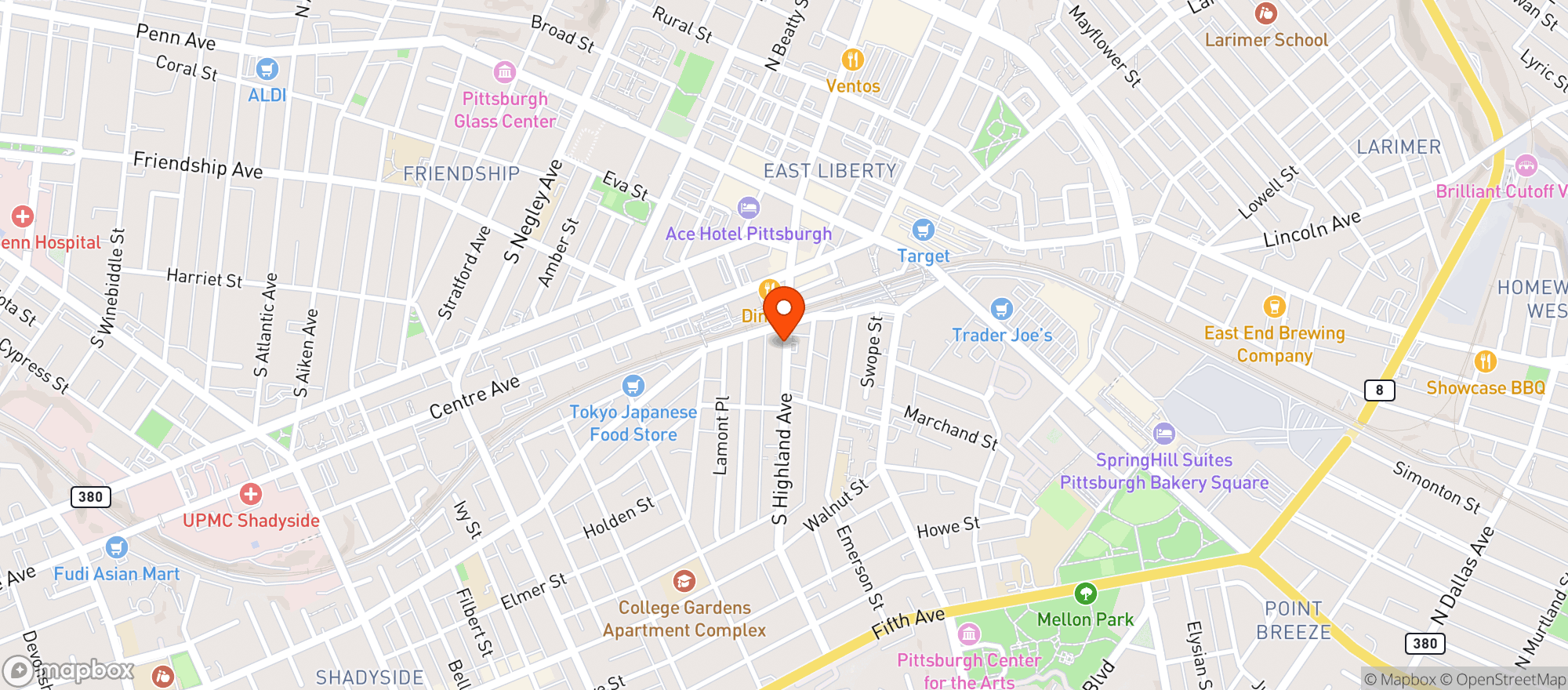 Map showing Urban Tap Shadyside