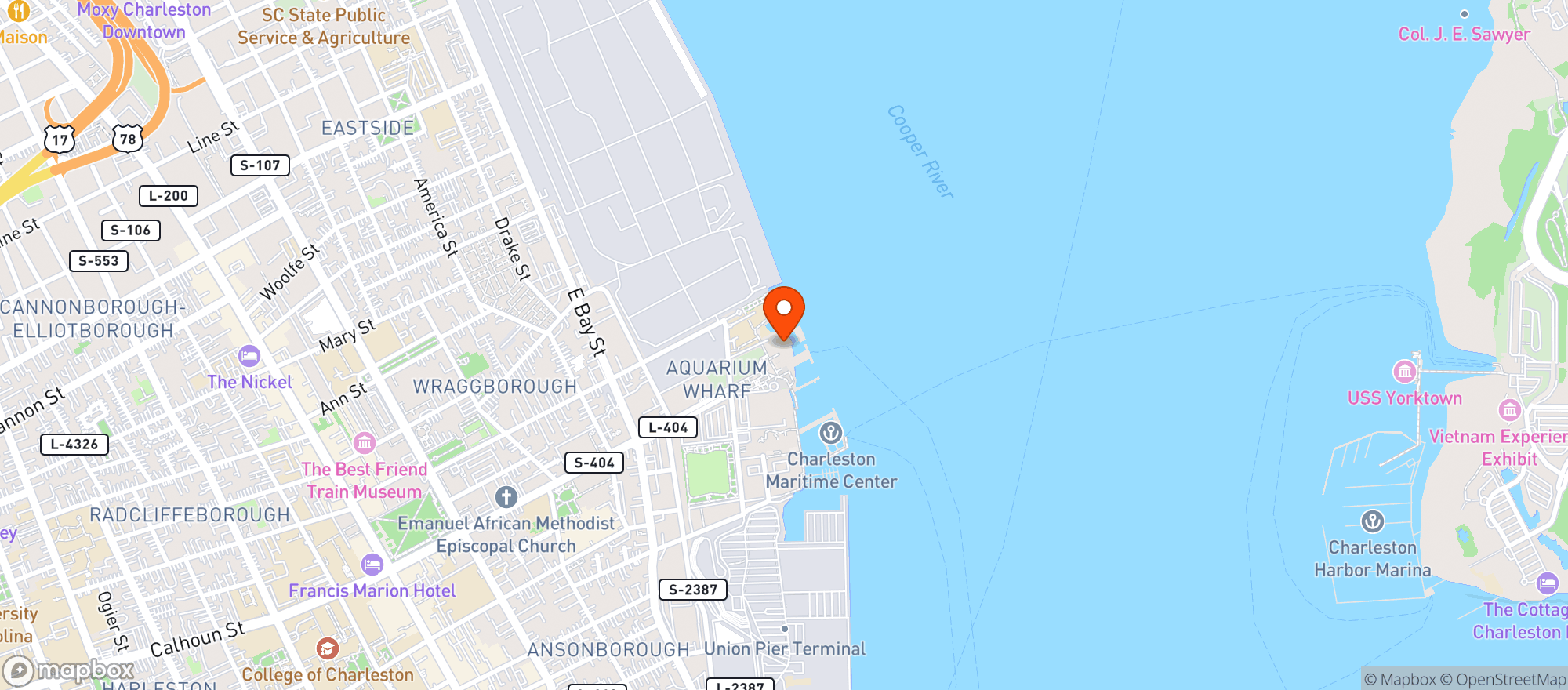 Map showing South Carolina Aquarium