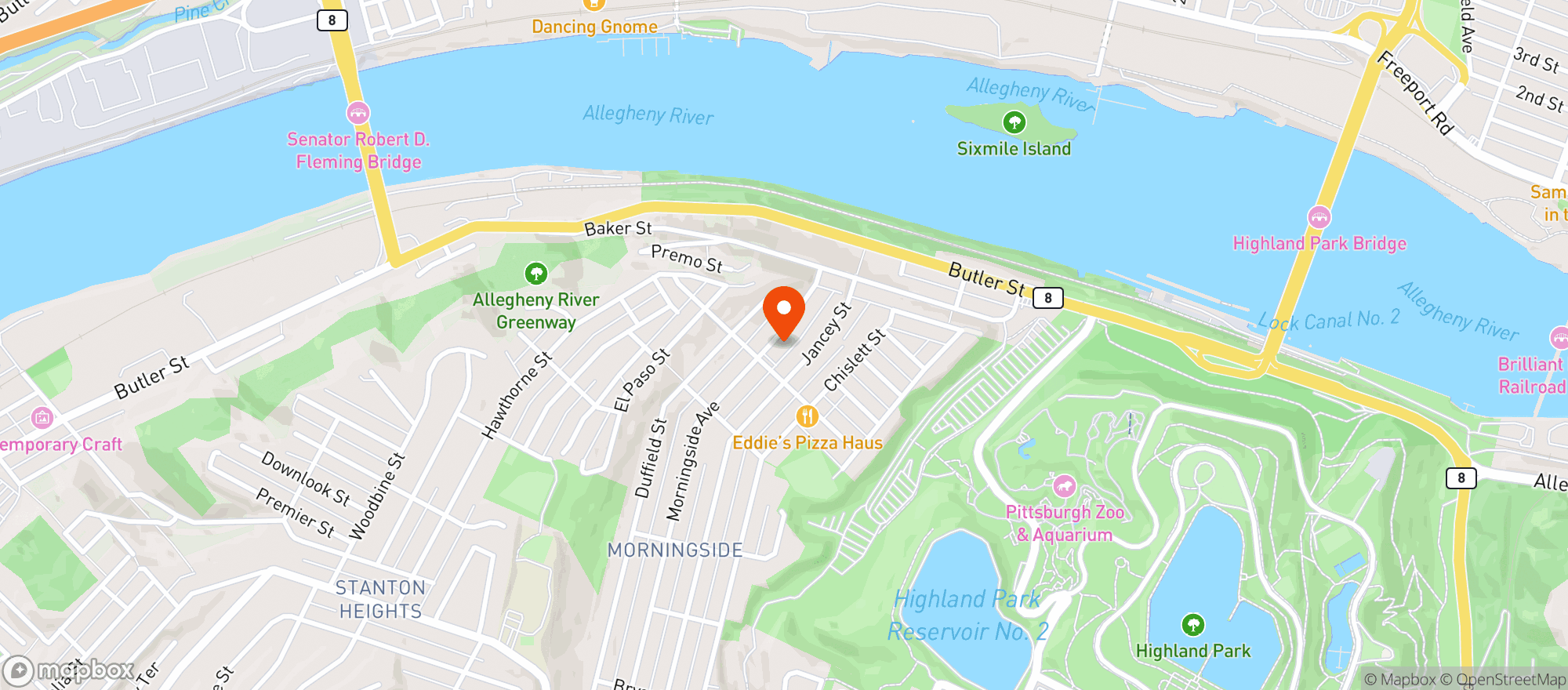 Map showing Bulldog Pub Pgh