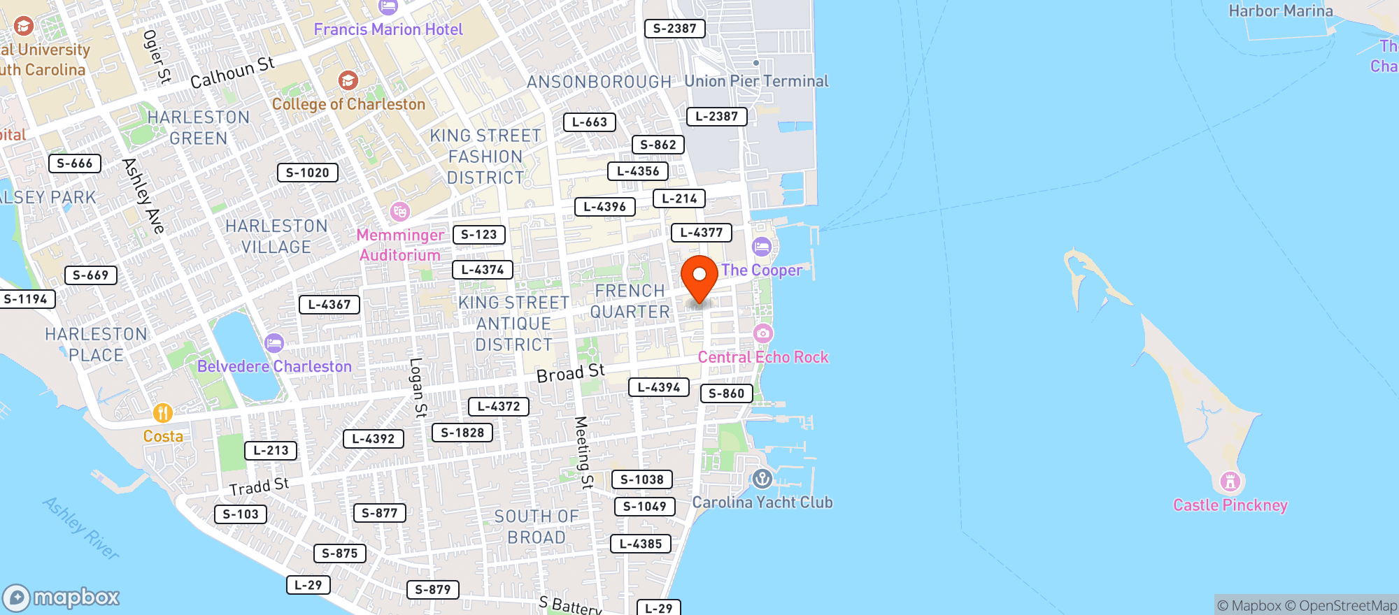 Map showing Pearlz Oyster Bar