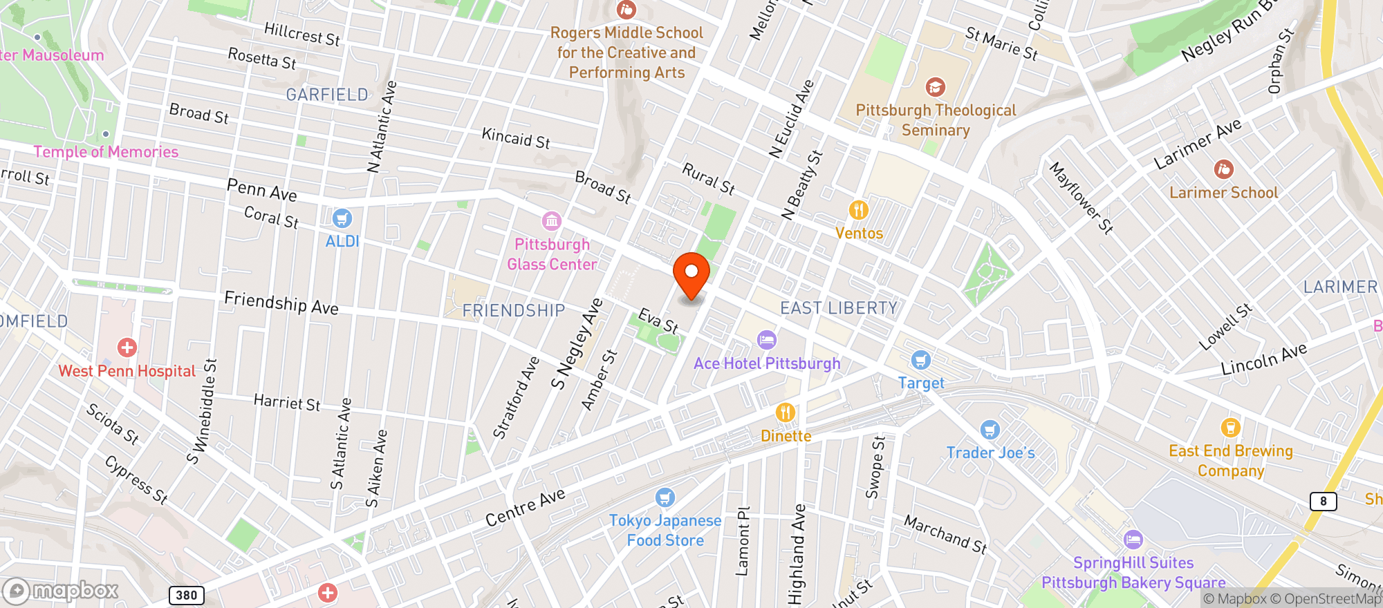Map showing Whole Foods (penn Ave)