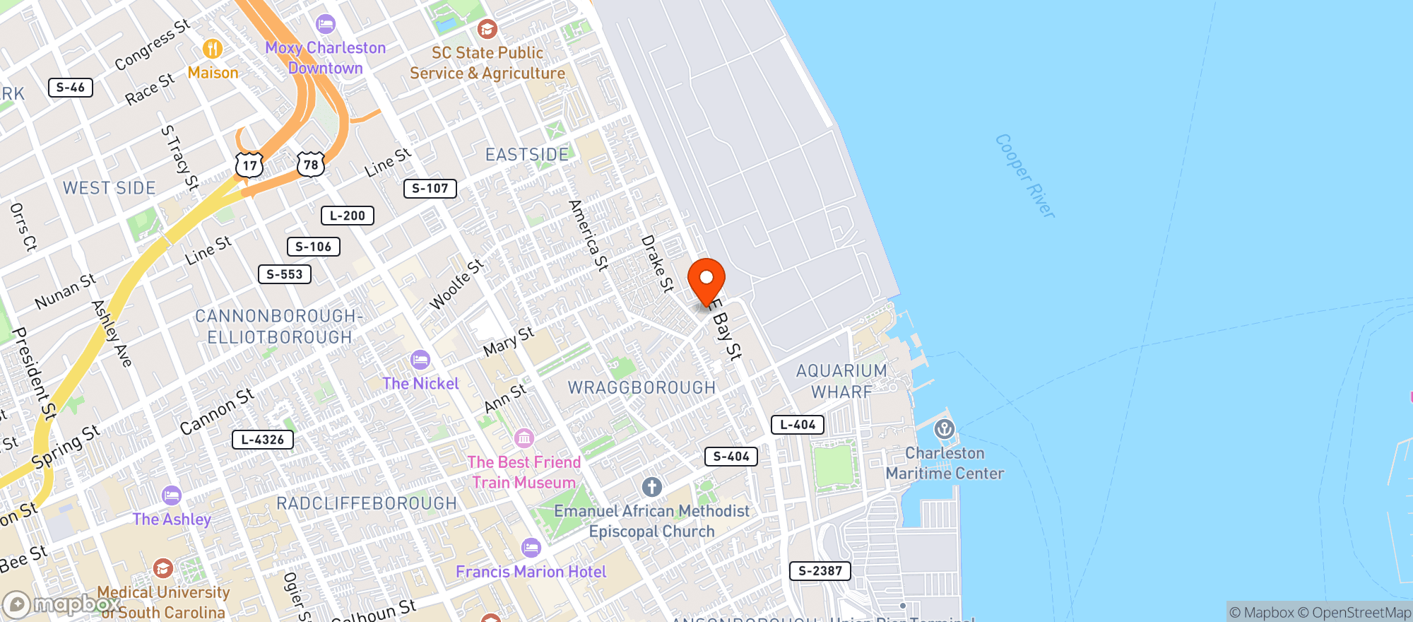 Map showing Bay Street Biergarten