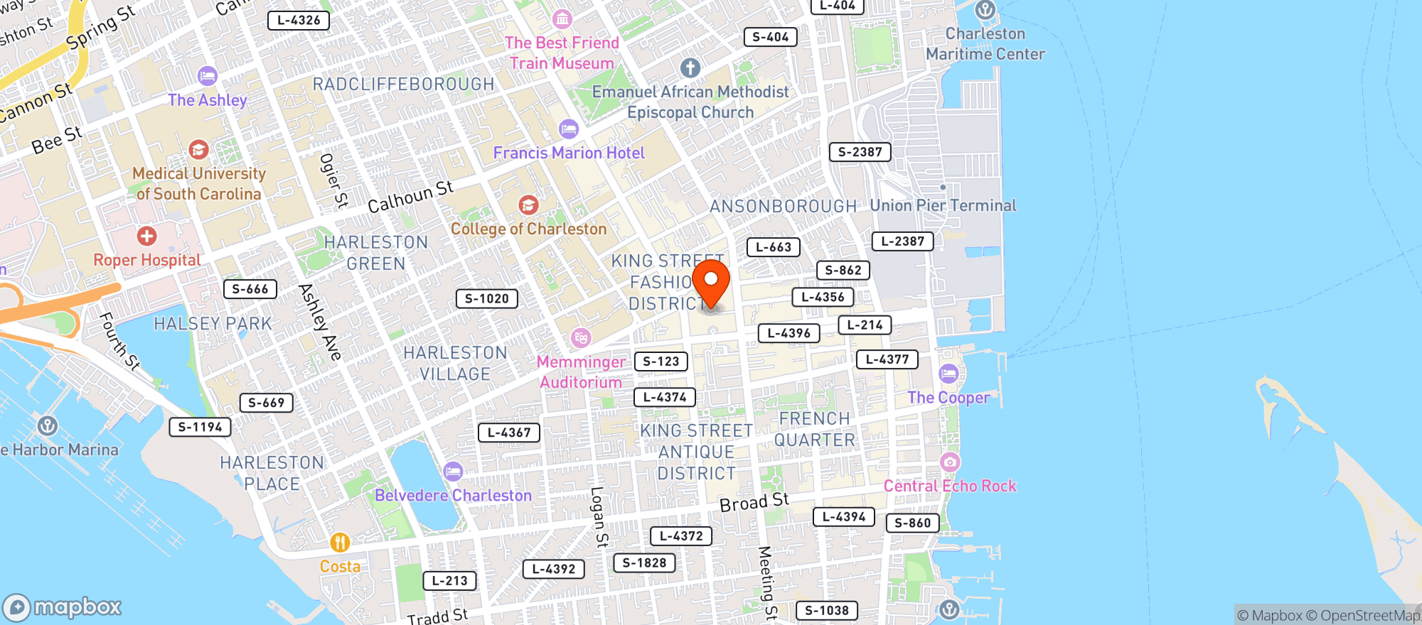 Map showing The Dewberry Charleston