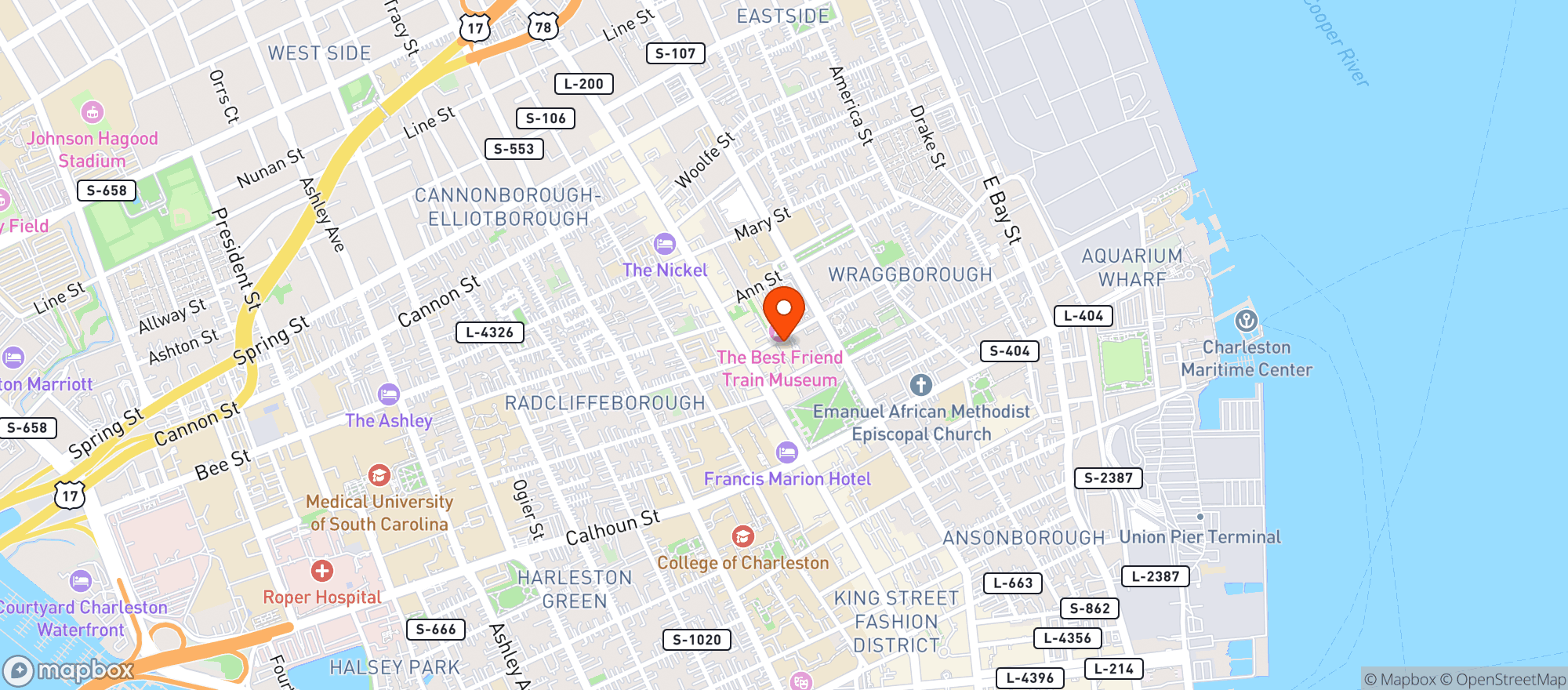 Map showing Charleston Music Hall