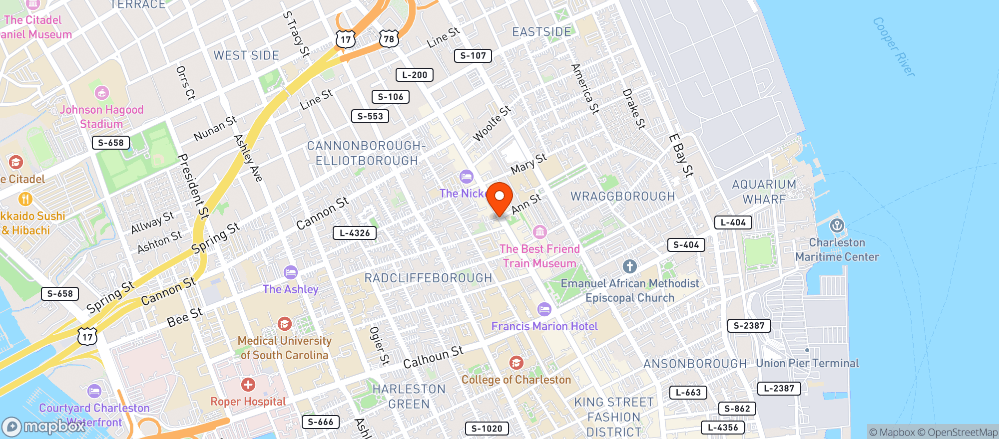 Map showing Charleston Hemp - King St (chs)