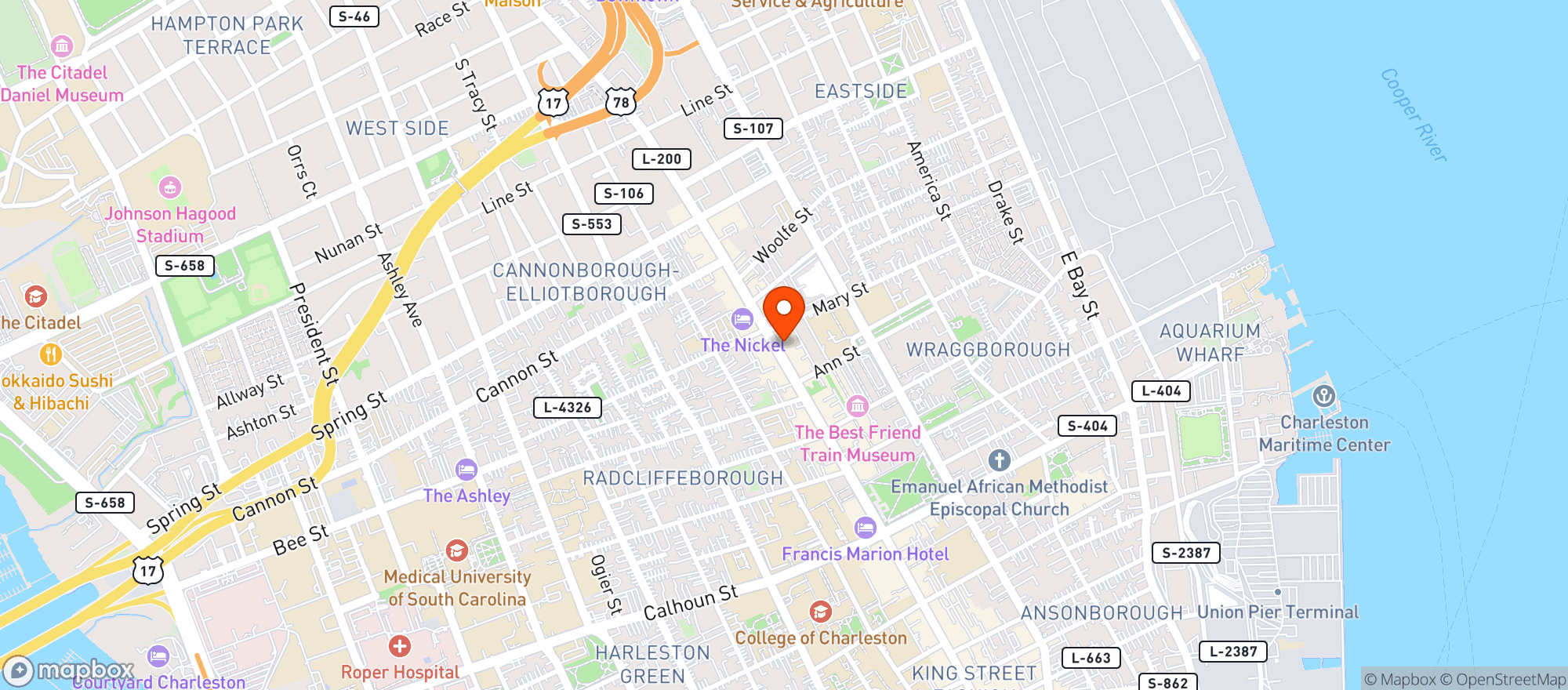 Map showing Charleston Beer Works Inc
