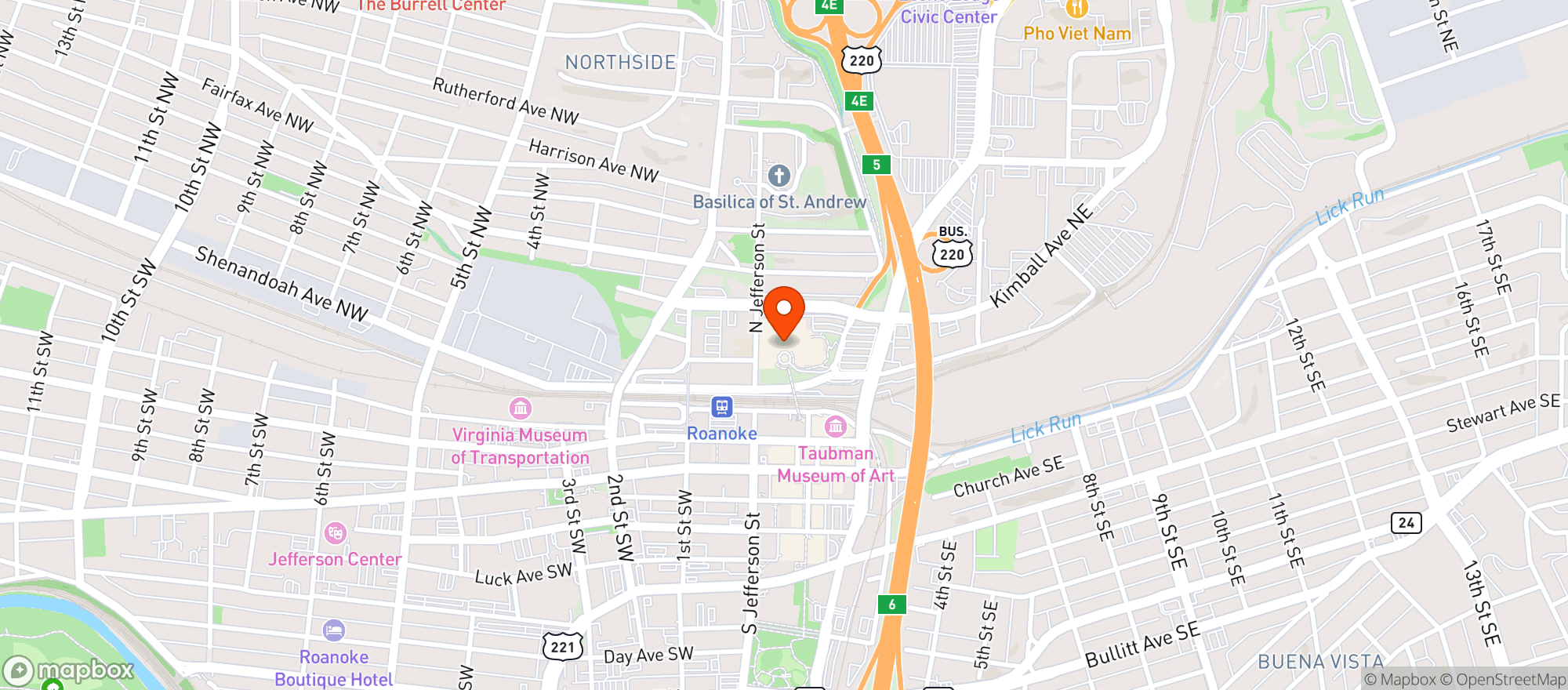 Map showing Hotel Roanoke Catering Service