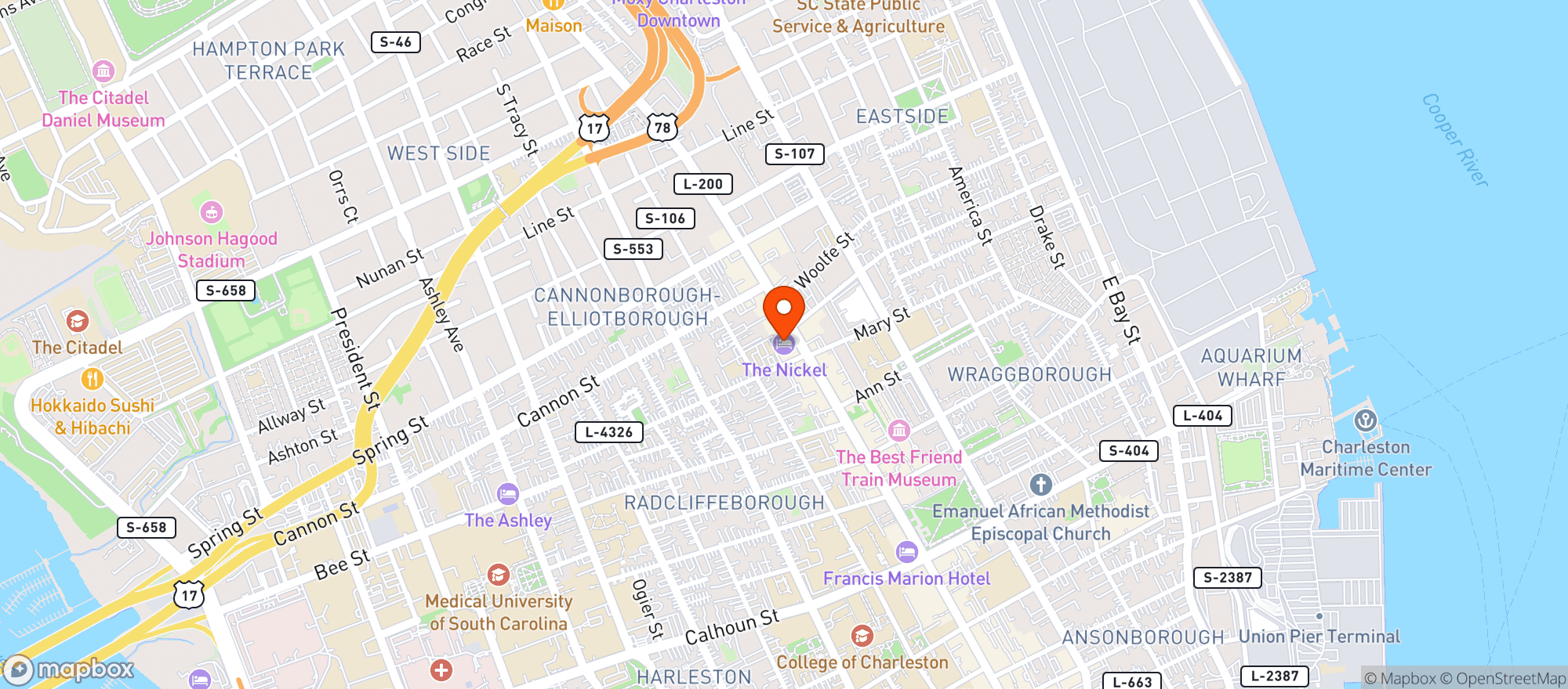 Map showing Rosemary Rose - The Nickel Hotel