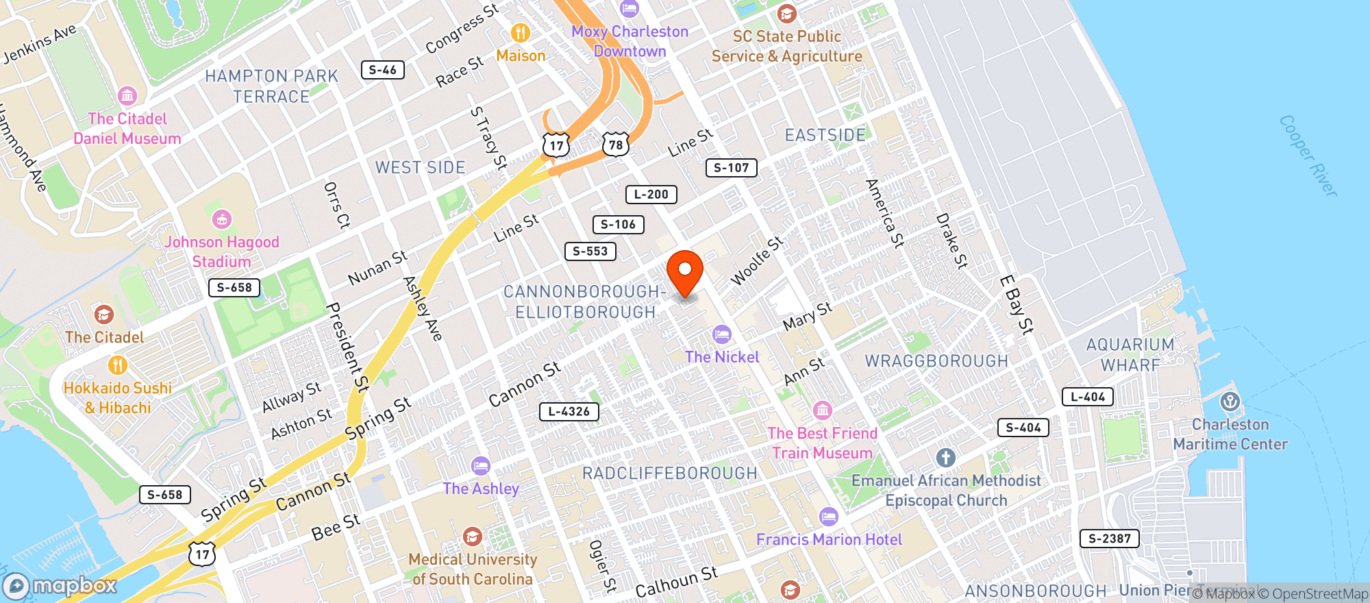 Map showing Queen Anne Liquors (chs Liq)