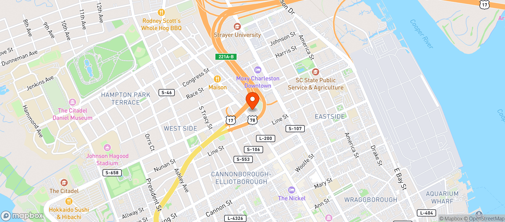Map showing Charleston Union Station (chs)