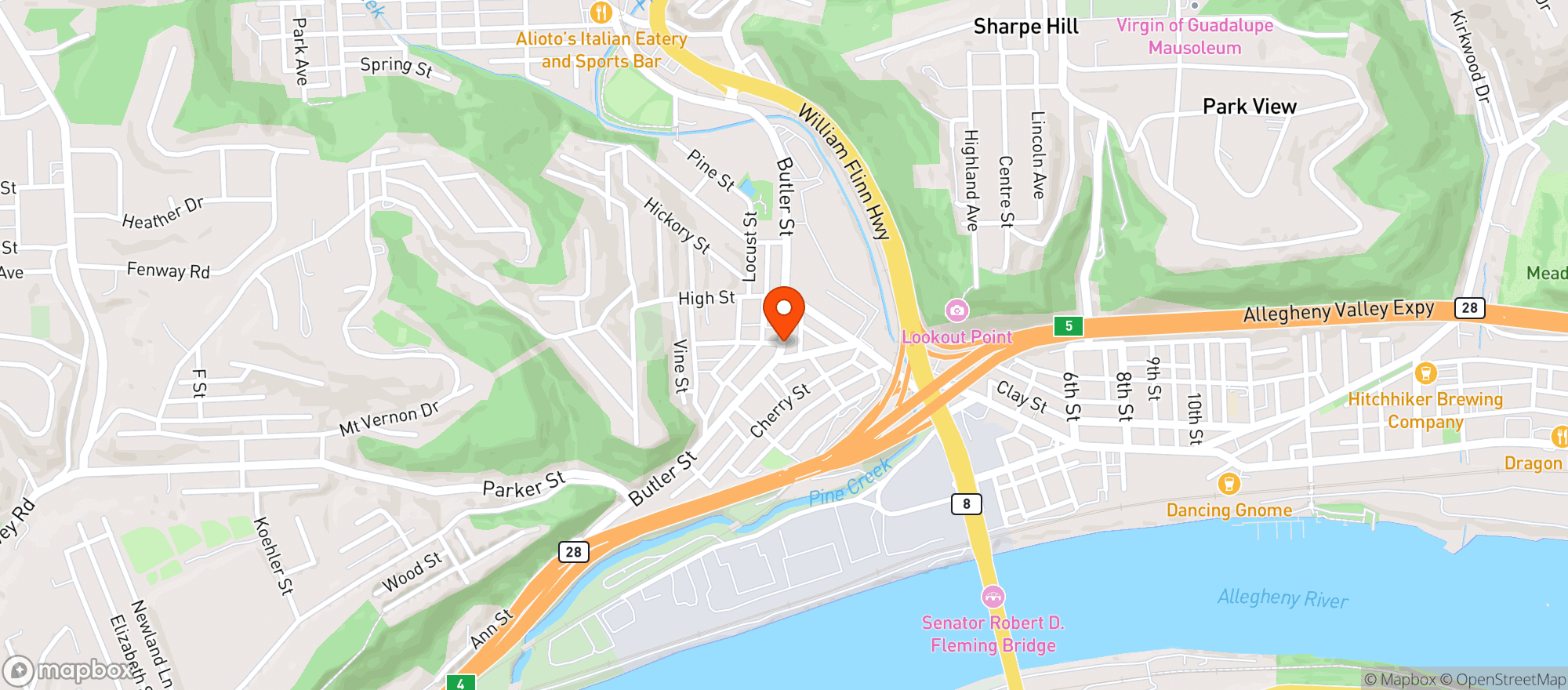 Map showing Big Mikes Tavern