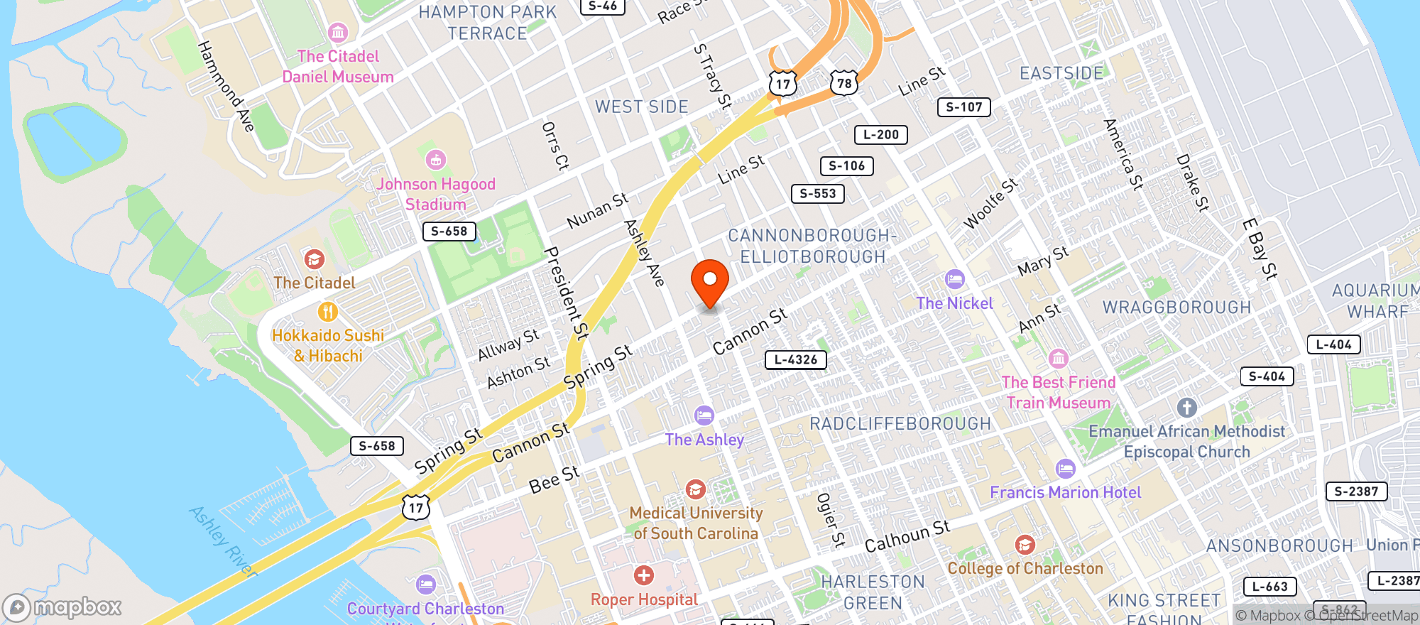 Map showing Charlies On Spring