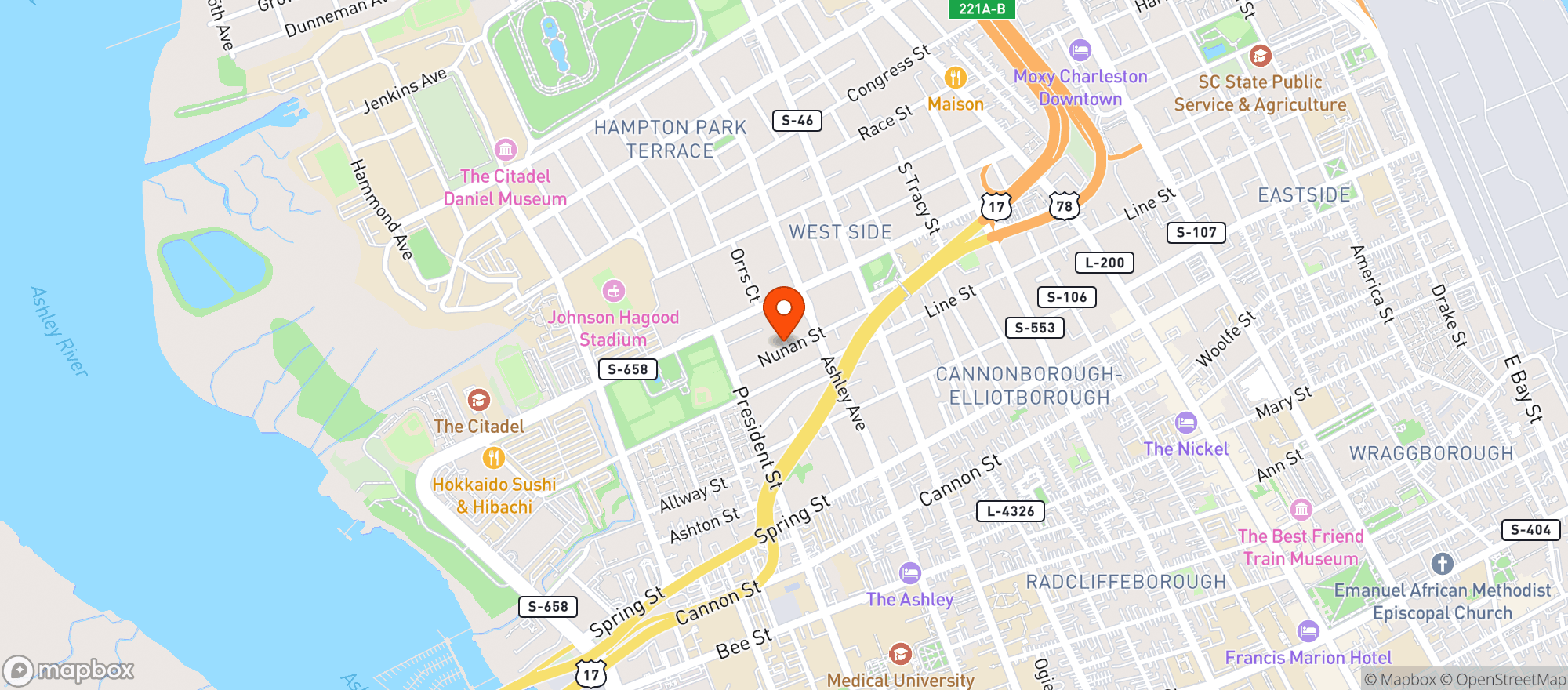 Map showing Charleston Bevvy