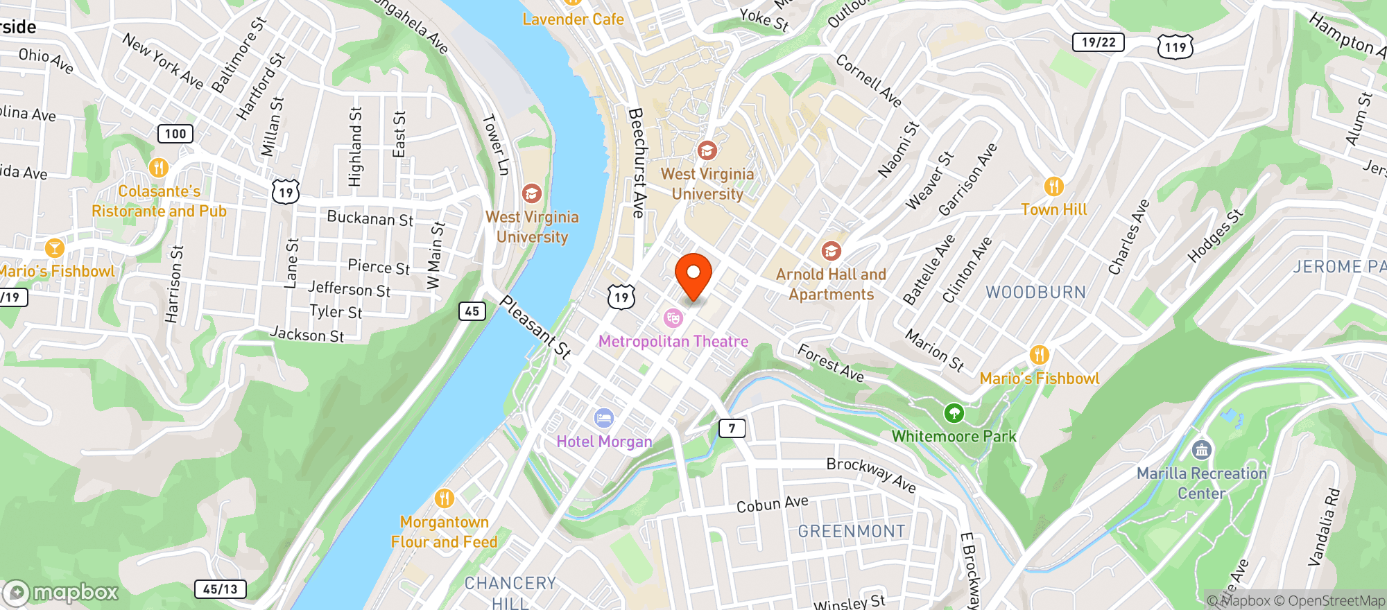 Map showing Smoke Zone - Morgantown - Mt2