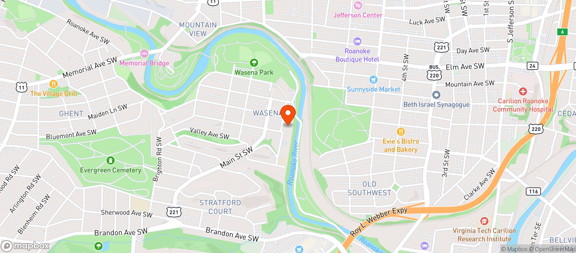 Map showing Wasena City Tap Room