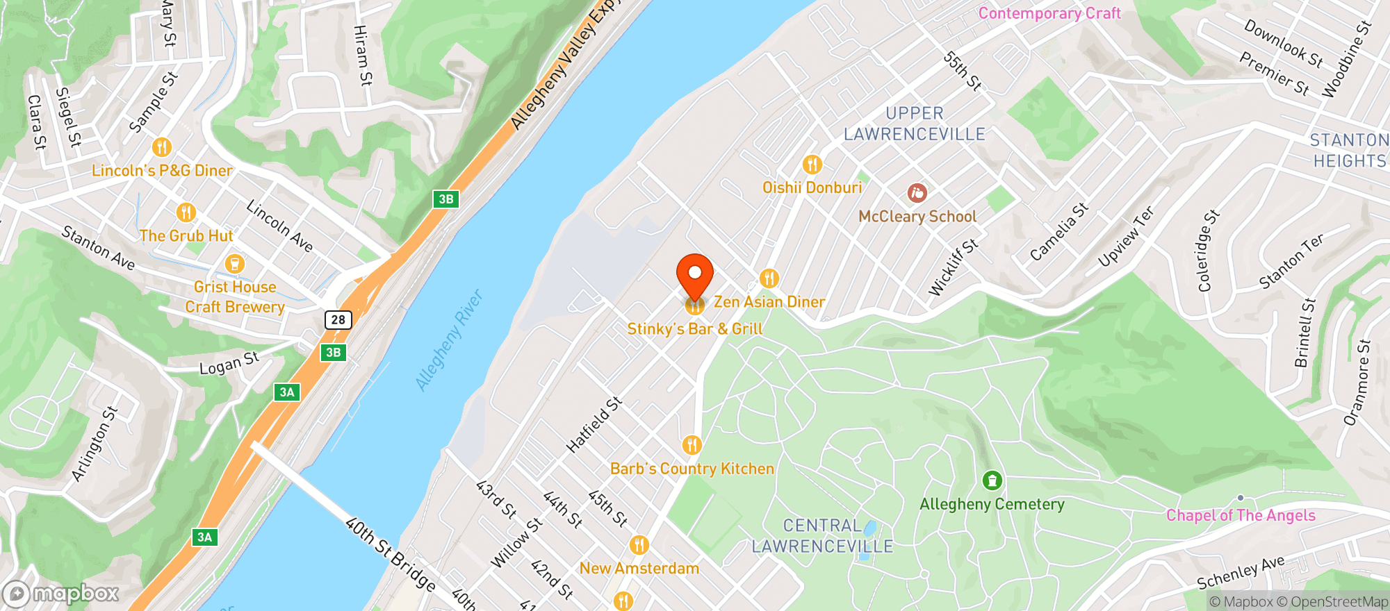 Map showing Stinkys Bar & Grill
