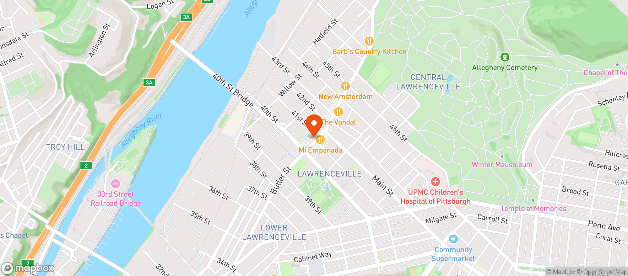 Map showing Thunderbird Cafe