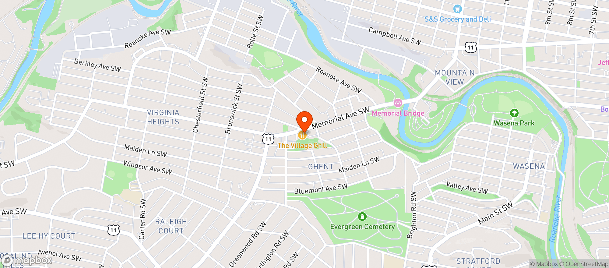 Map showing Village Grill