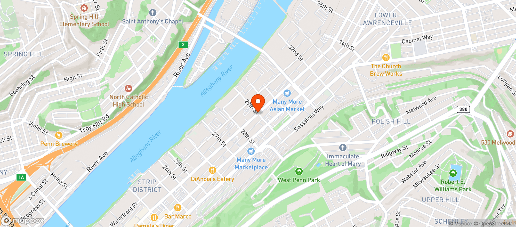 Map showing Steel City Beer Outlet