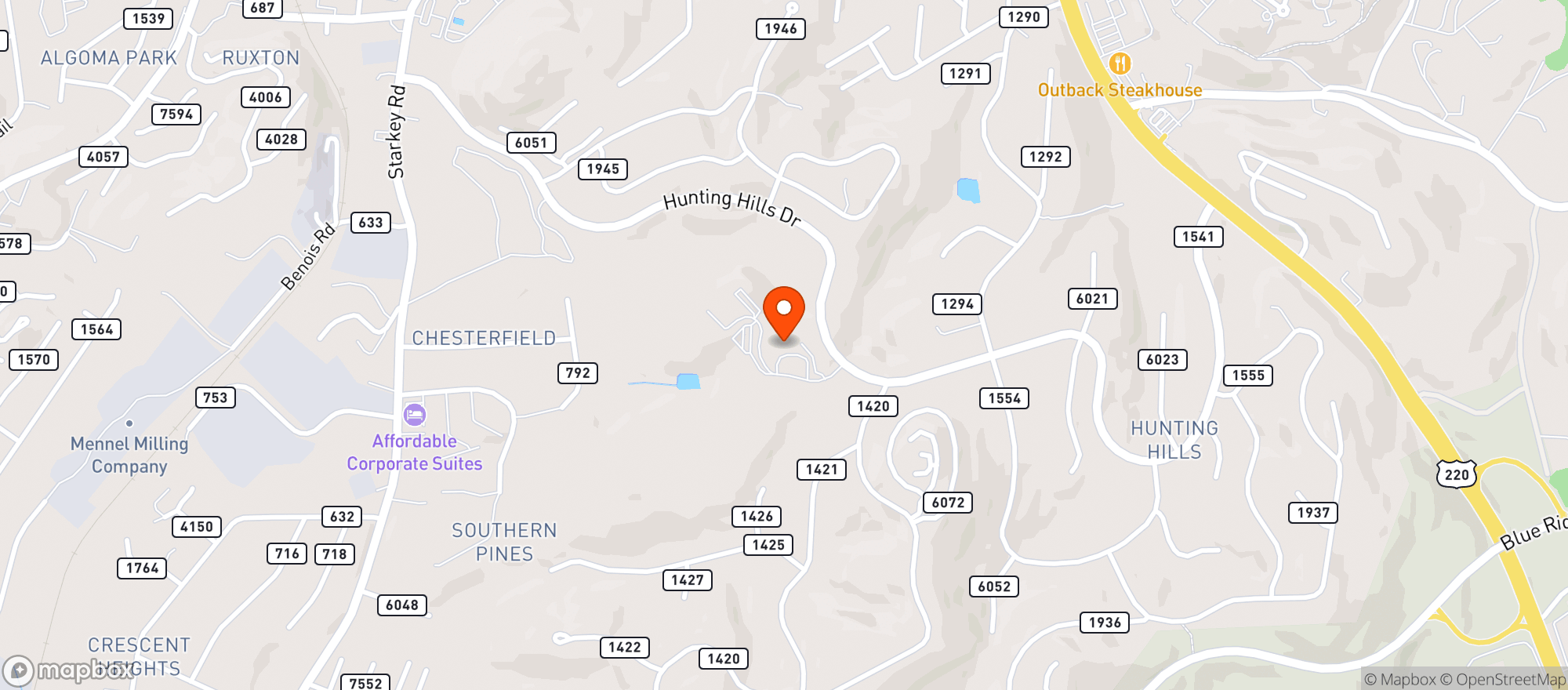 Map showing Hunting Hills Country Club