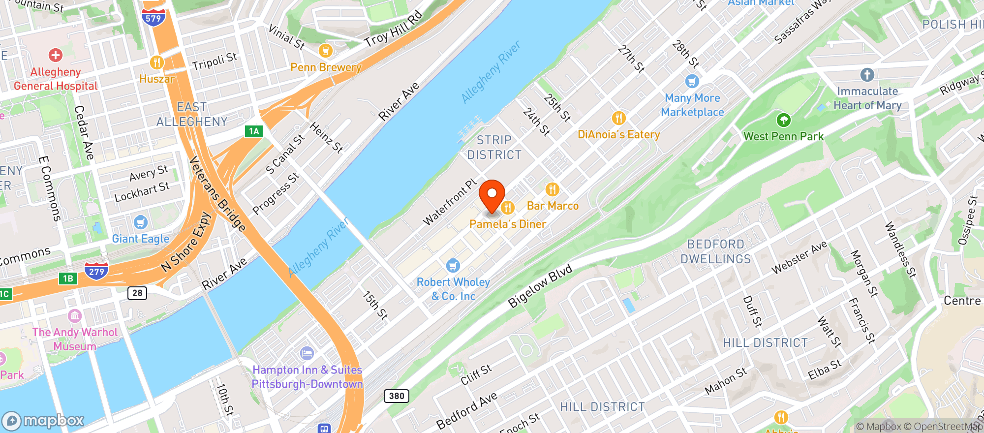 Map showing De Fer Coffee & Tea