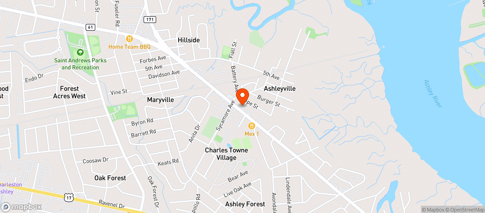 Map showing The Pharmacy Club - West Ashley (ch