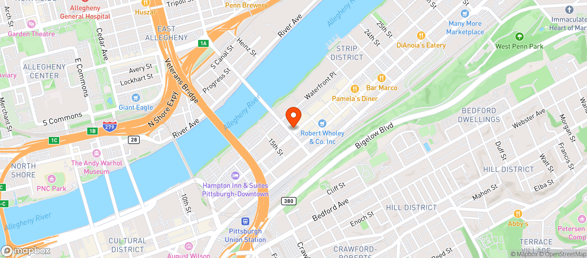 Map showing City Winery Pittsburgh