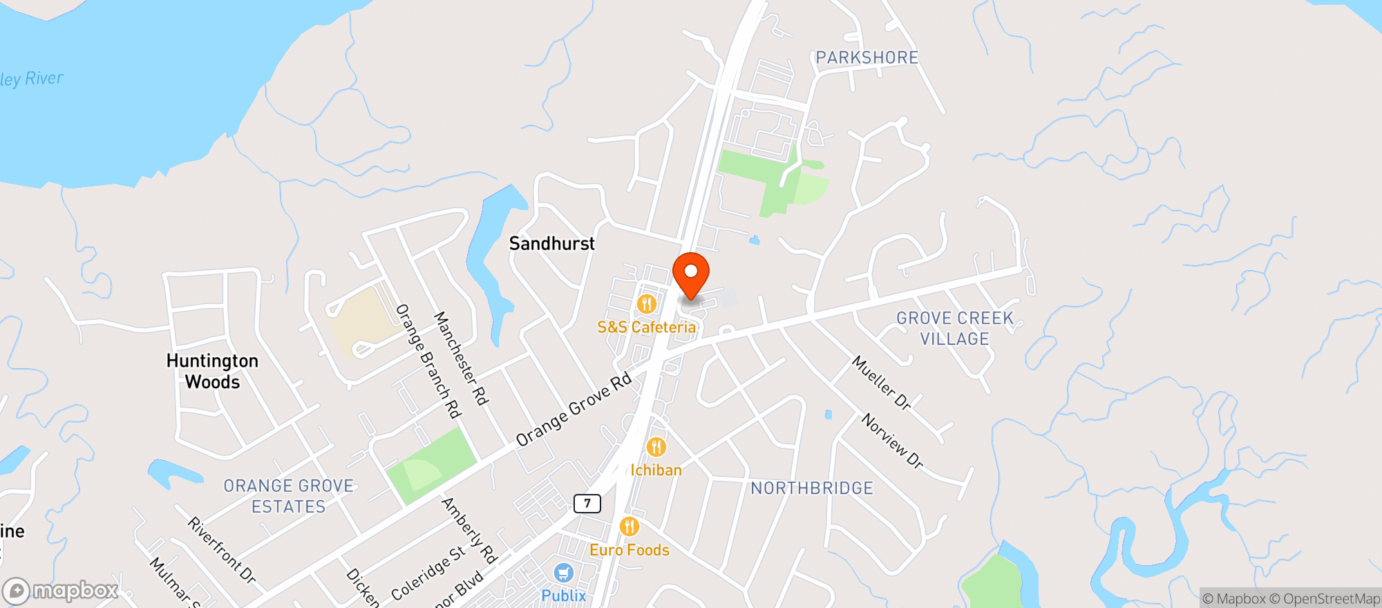 Map showing The Kickin Chicken