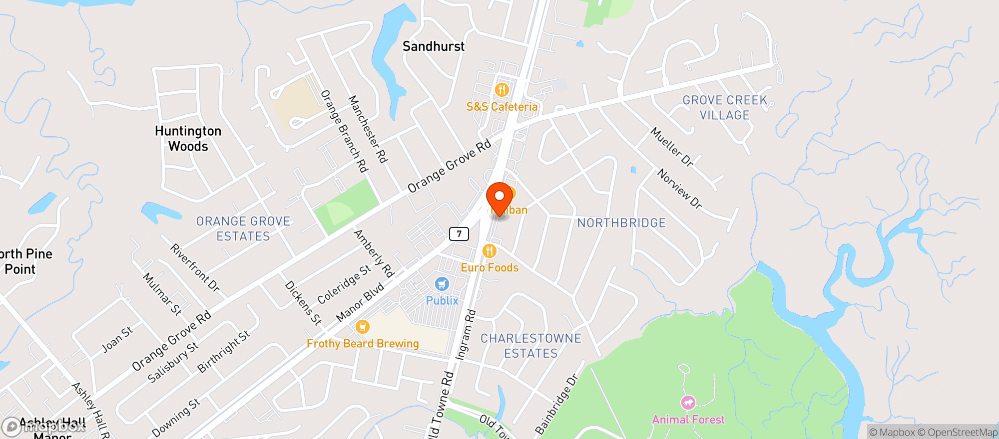 Map showing T Bonz Gill & Grill