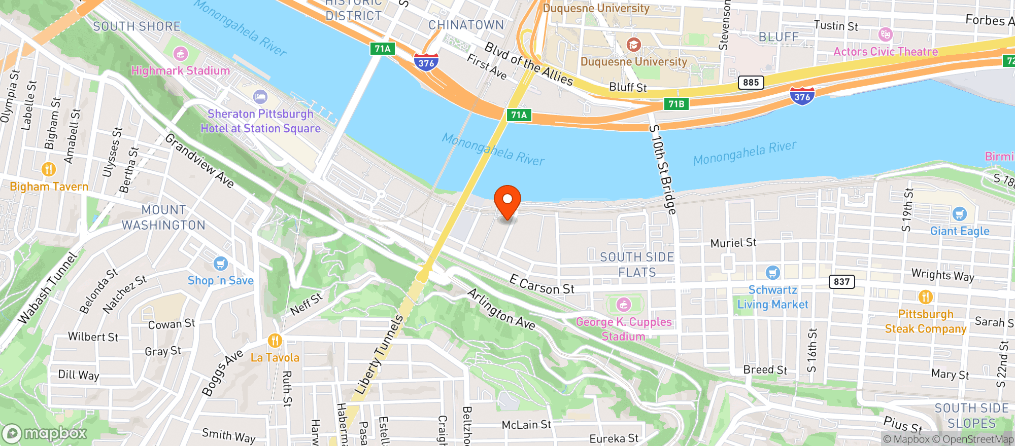 Map showing Sly Fox Pgh Brewery At The Highline