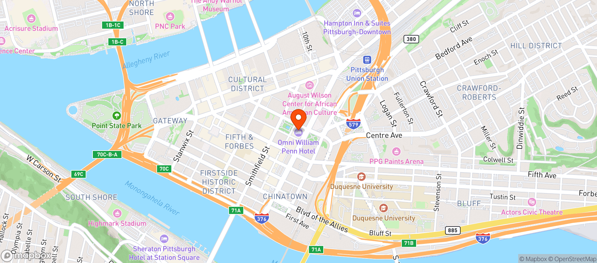 Map showing Omni William Penn Hotel