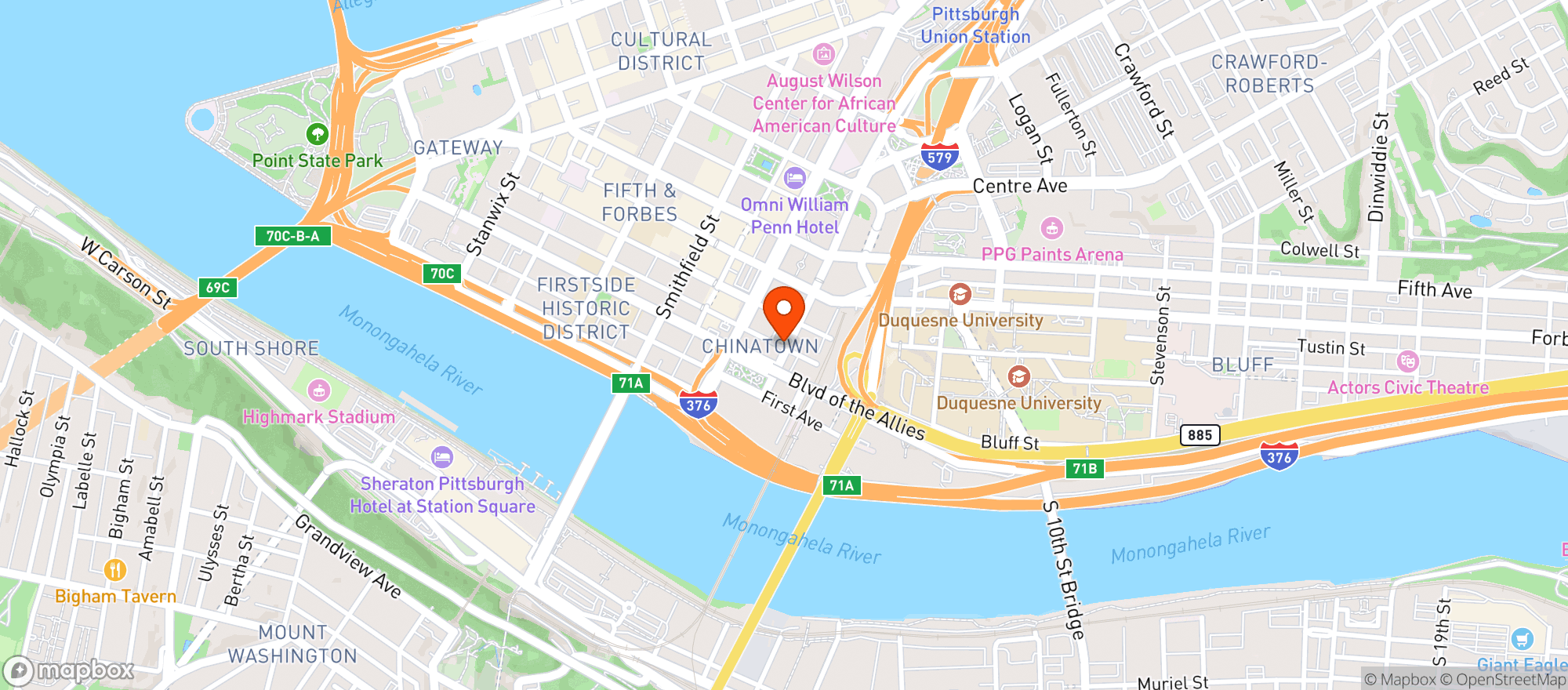 Map showing Mitchell's Restaurant, Bar & Banquet Center