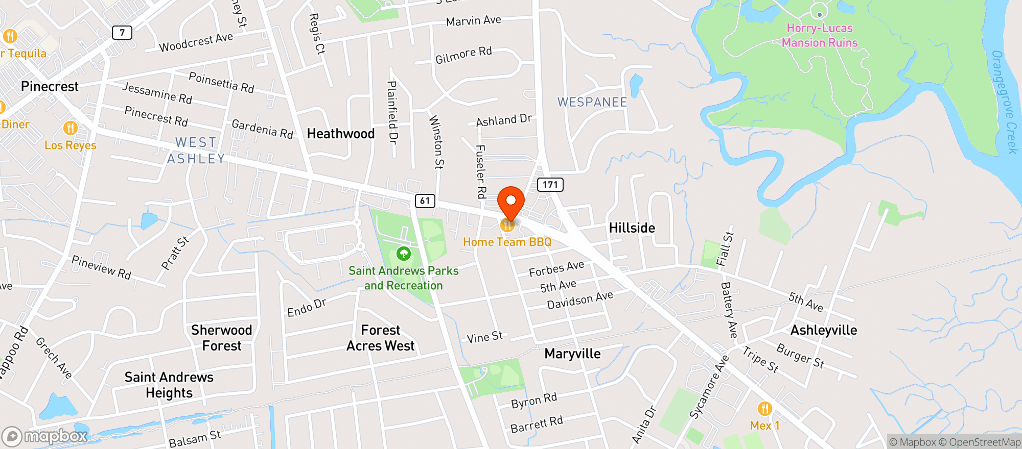 Map showing Home Team Bbq