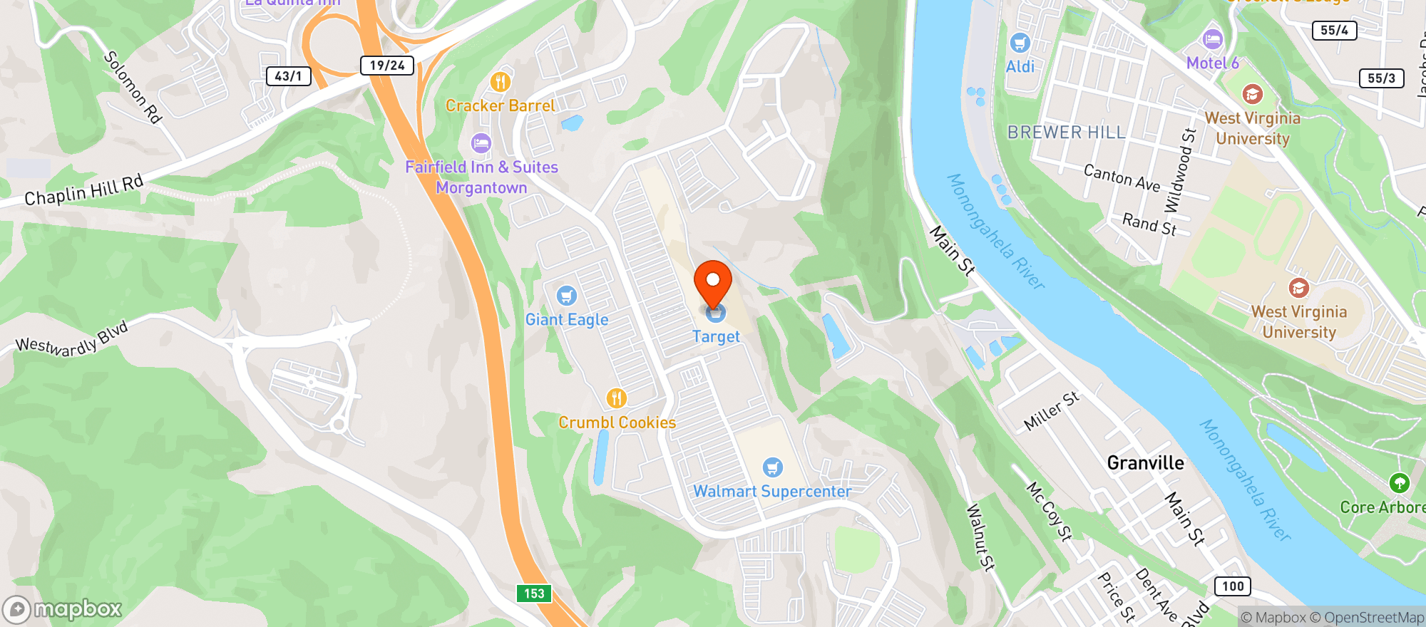 Map showing TARGET - MORGANTOWN
