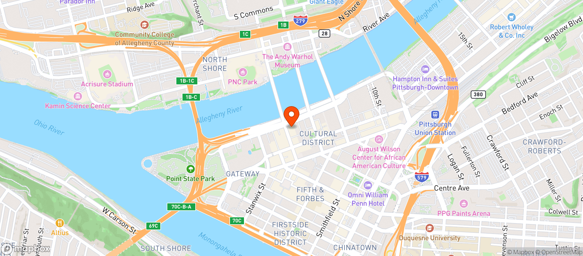 Map showing Renaissance Pittsburgh Hotel