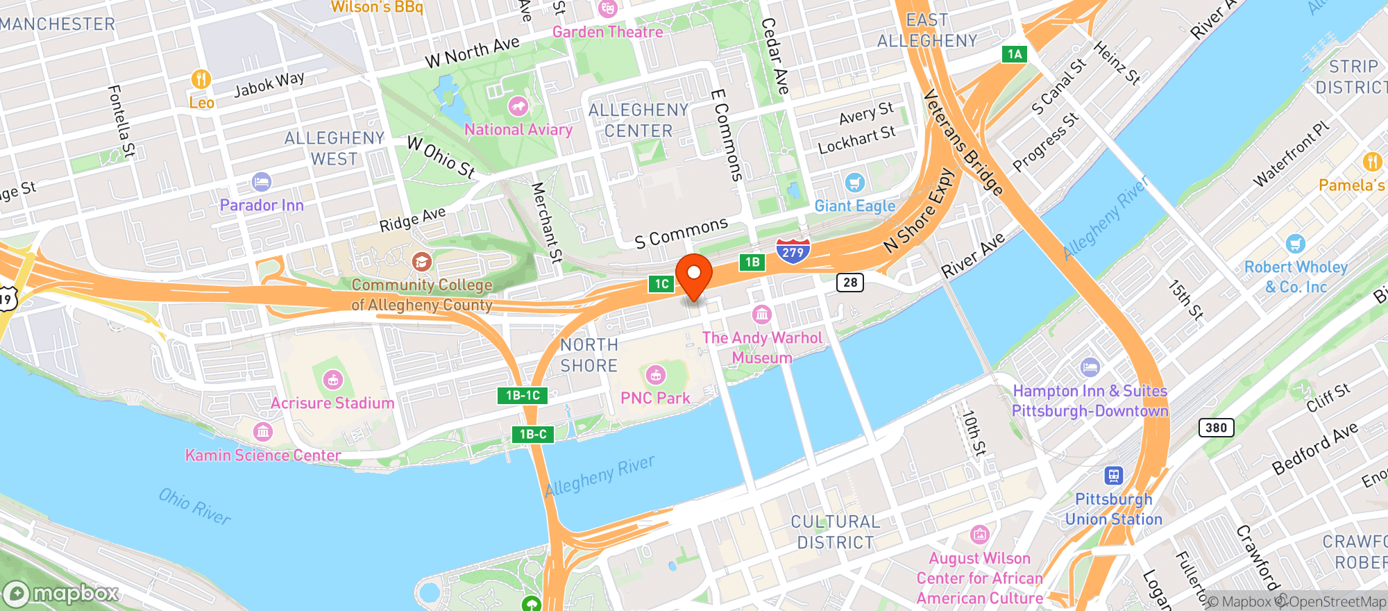 Map showing Springhill Suites Pittsburgh North Shore