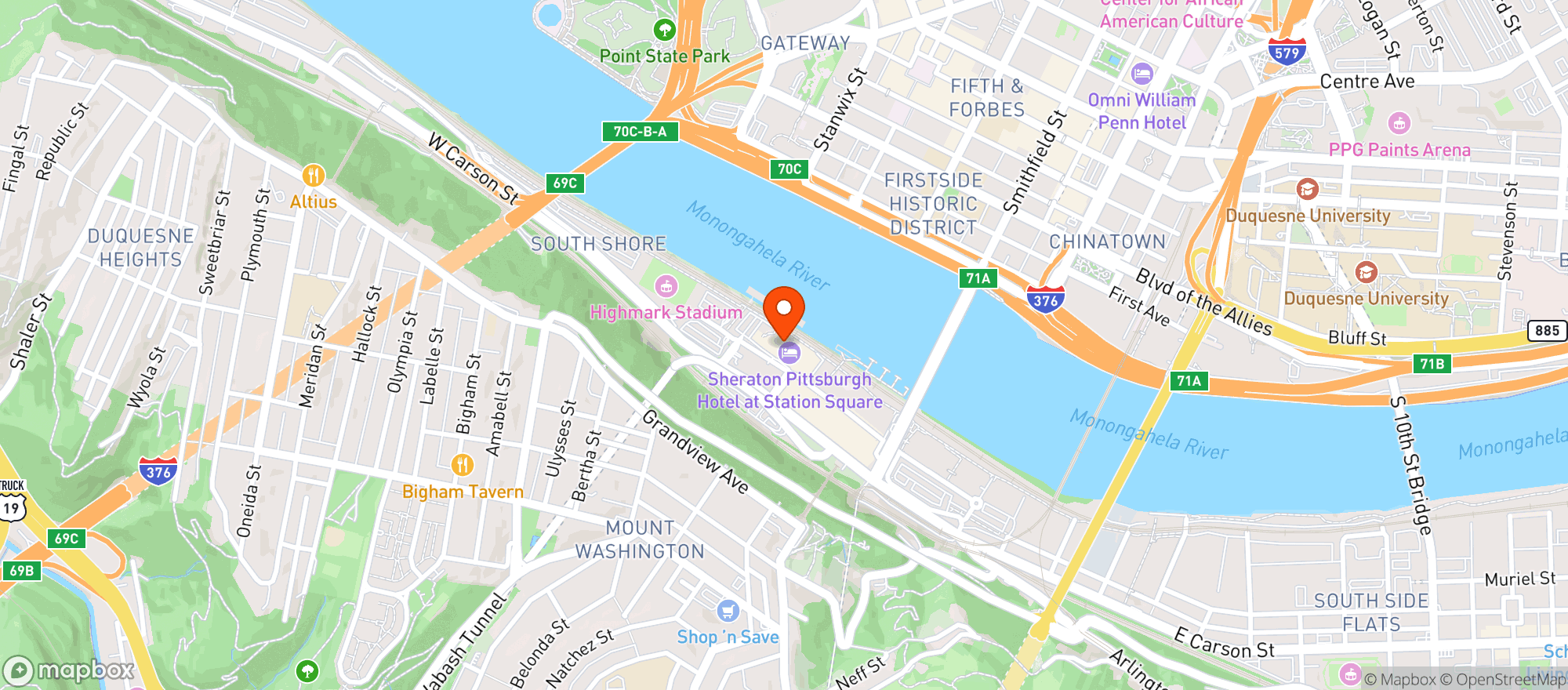Map showing Sheraton Pittsburgh Hotel At Station Square