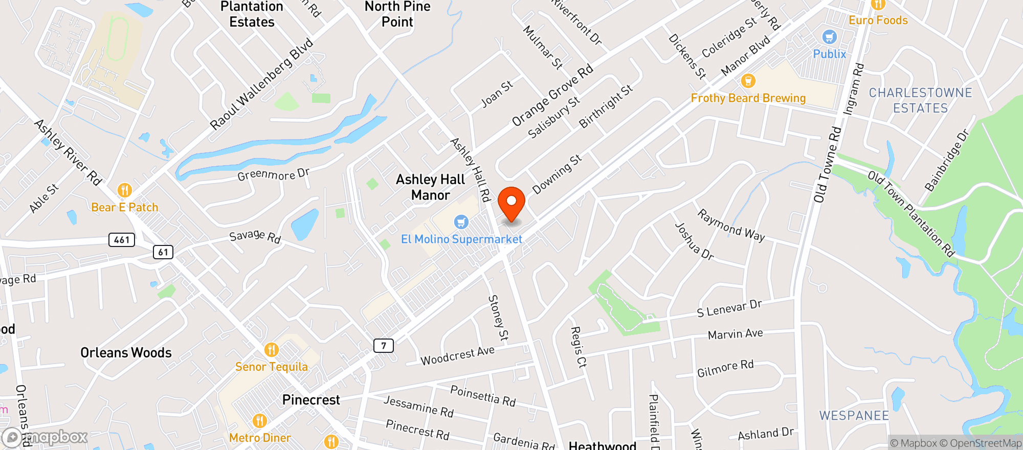 Map showing Ashley Lanes Tavern