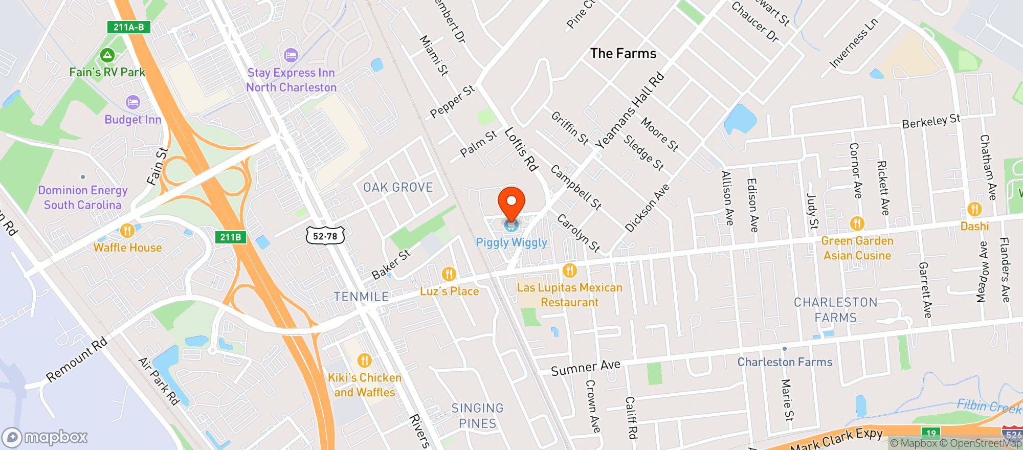 Map showing Piggly Wiggly - 184 - Hanahan