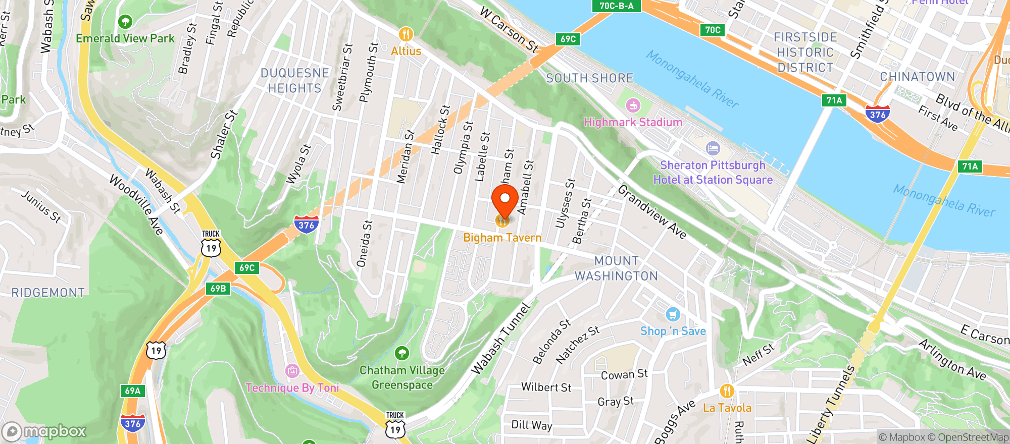 Map showing Bigham Tavern